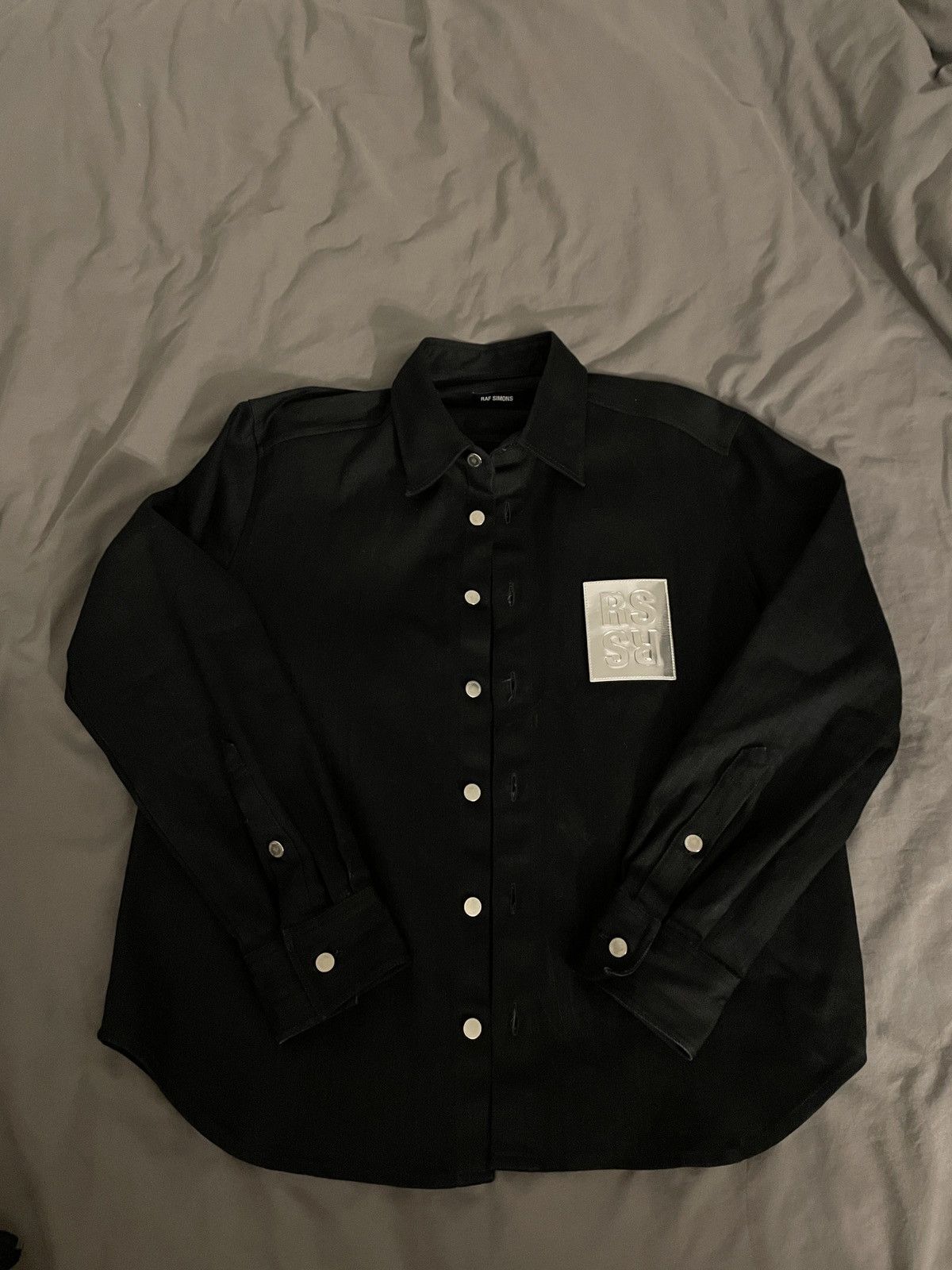 image of Raf Simons Raf Simmons 19 Patched Shirt in Black, Men's (Size Small)