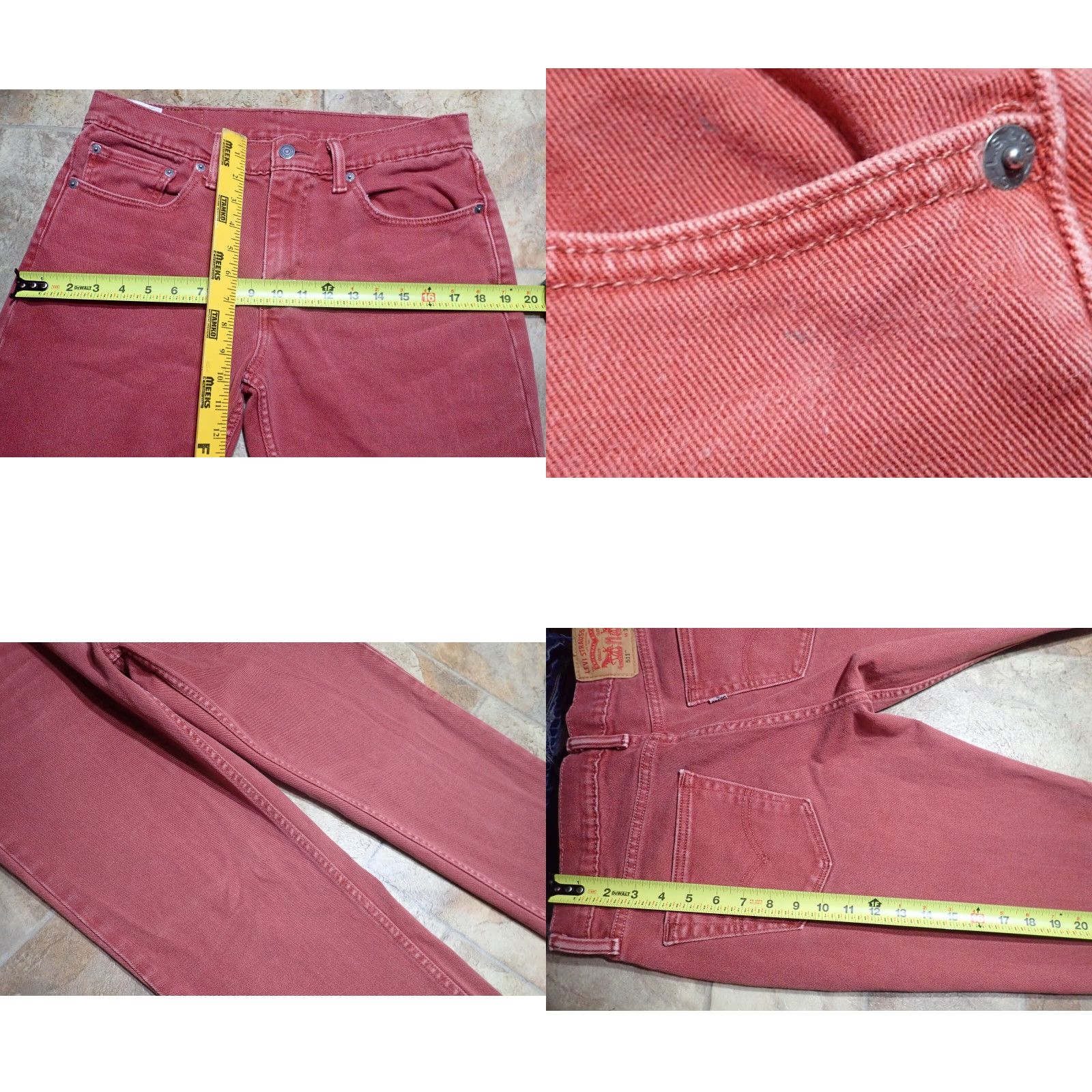 Levi's VINTAGE Levi's 511 Jeans Burgundy Wine Red Slim Fit Denim 32 x 34 5-Pocket Design Stretch Men Size US 32 / EU 48 - 8 Thumbnail