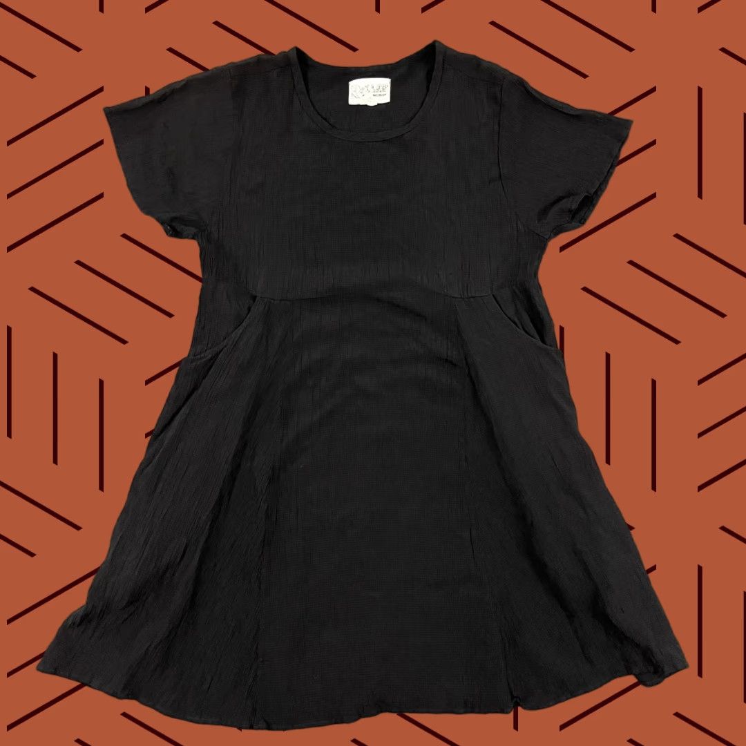 Vintage R-CLAN by Jeanne Engelhart Dress Womens Small Black Oversized Stretch Pockets Size 28" / US 6 / IT 42 - 1 Thumbnail