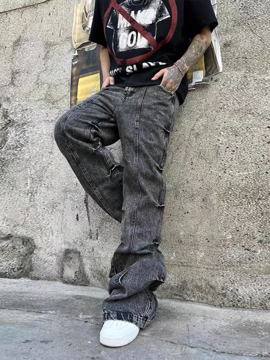 Japanese Brand × Jean High Street Vintage Frayed Design Scrap Micro Flare Jeans Size US 33 - 1 Thumbnail
