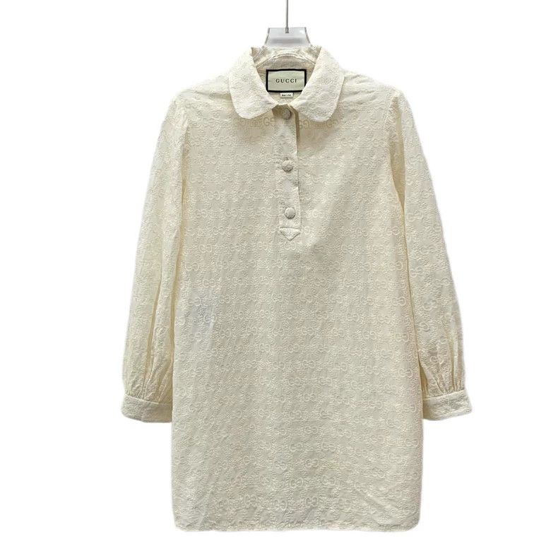 Gucci Gucci Beige logo jacquard full-print cotton lapel long-sle Size S / US 4 / IT 40 - 1 Thumbnail