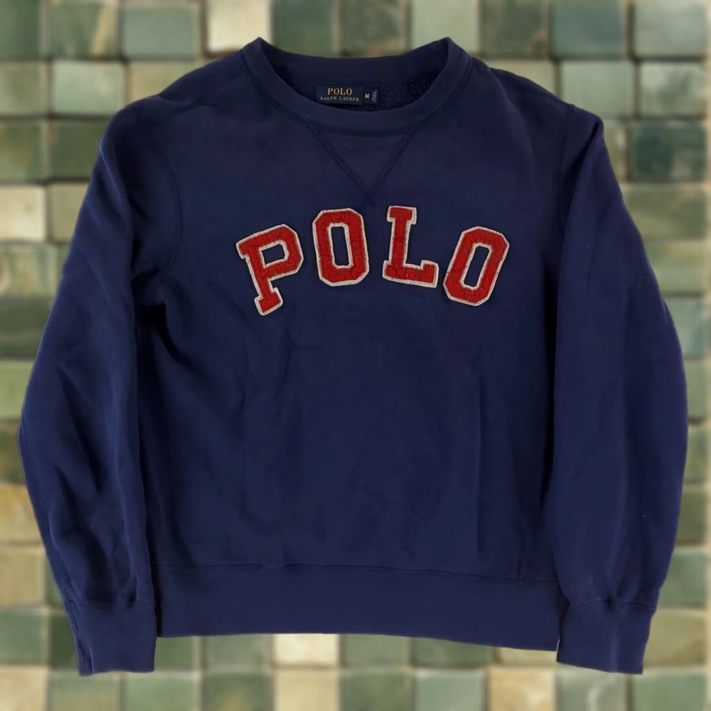 Polo Ralph Lauren Sweatshirt Spellout Stitched On Blue Long Sleeve Mens M Shirt Pullover