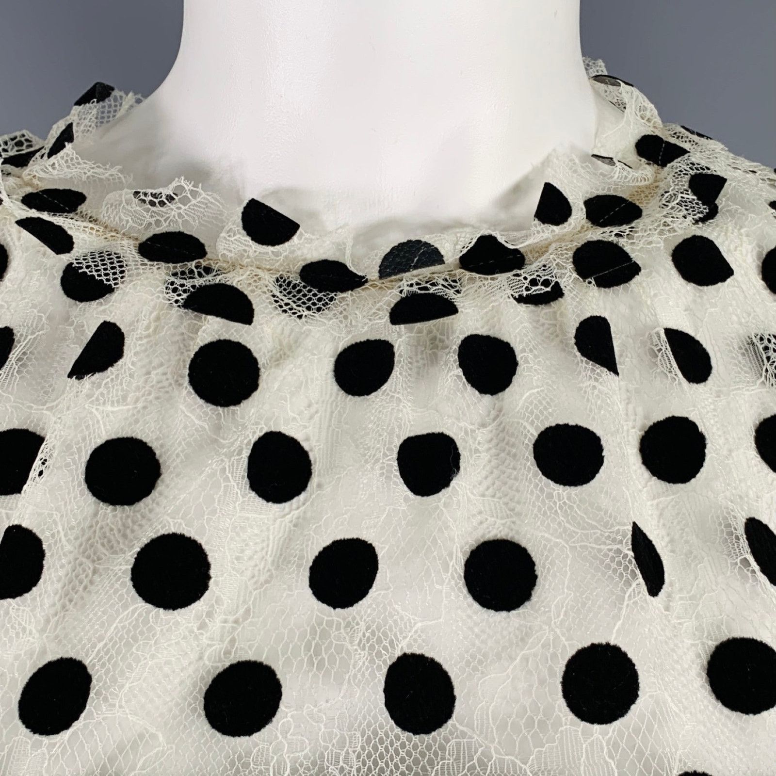 Akris 4 Off White Black Viscose Blend Polka Dot Collarless Blouse Size S / US 4 / IT 40 - 2 Thumbnail