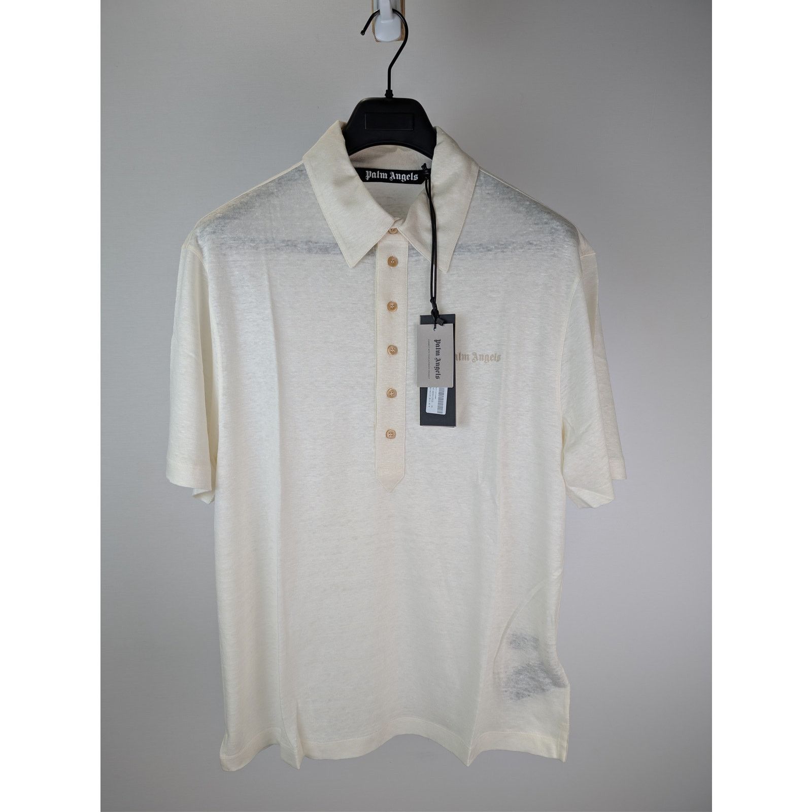 Palm Angels o1rshd1 Classic Logo Linen Polo Shirt in Off-White Size US XL / EU 56 / 4 - 2 Thumbnail