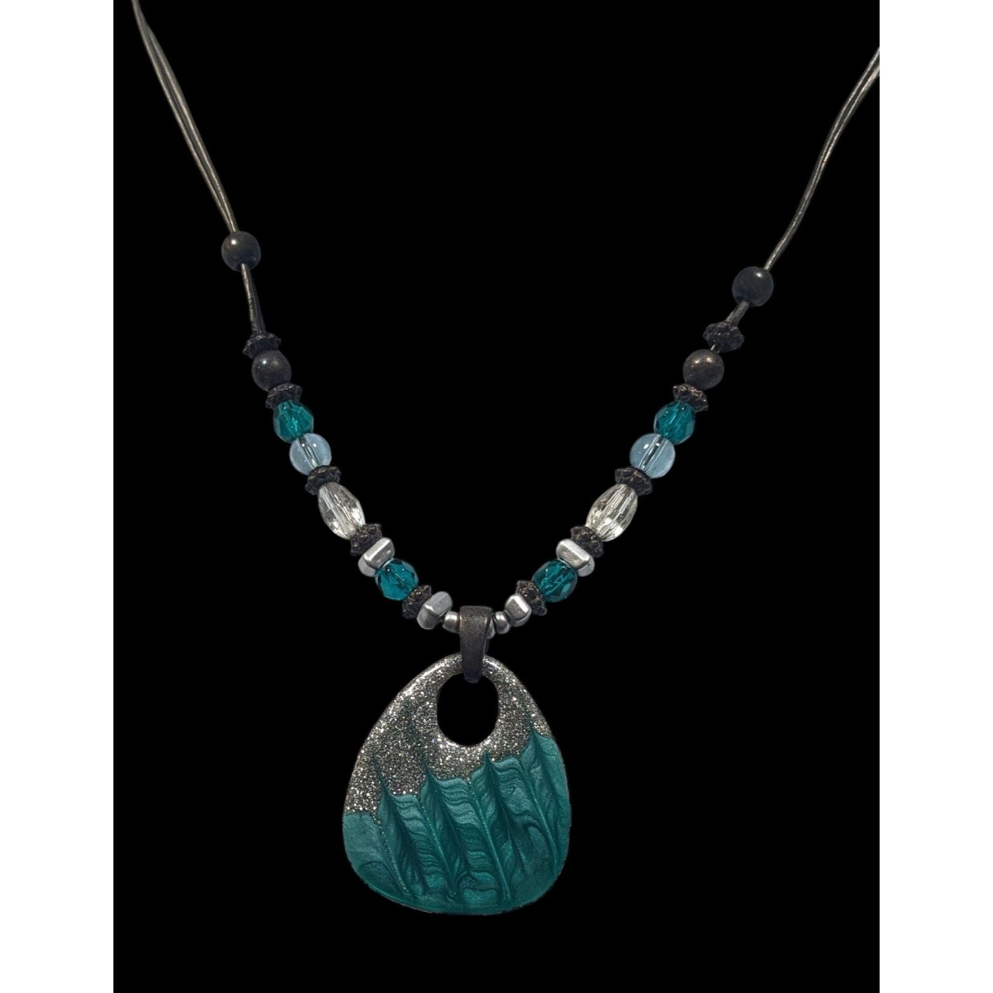 Other Blue And Silver Tone Glitter Enamel Beaded Pendant Necklace Size ONE SIZE - 2 Thumbnail