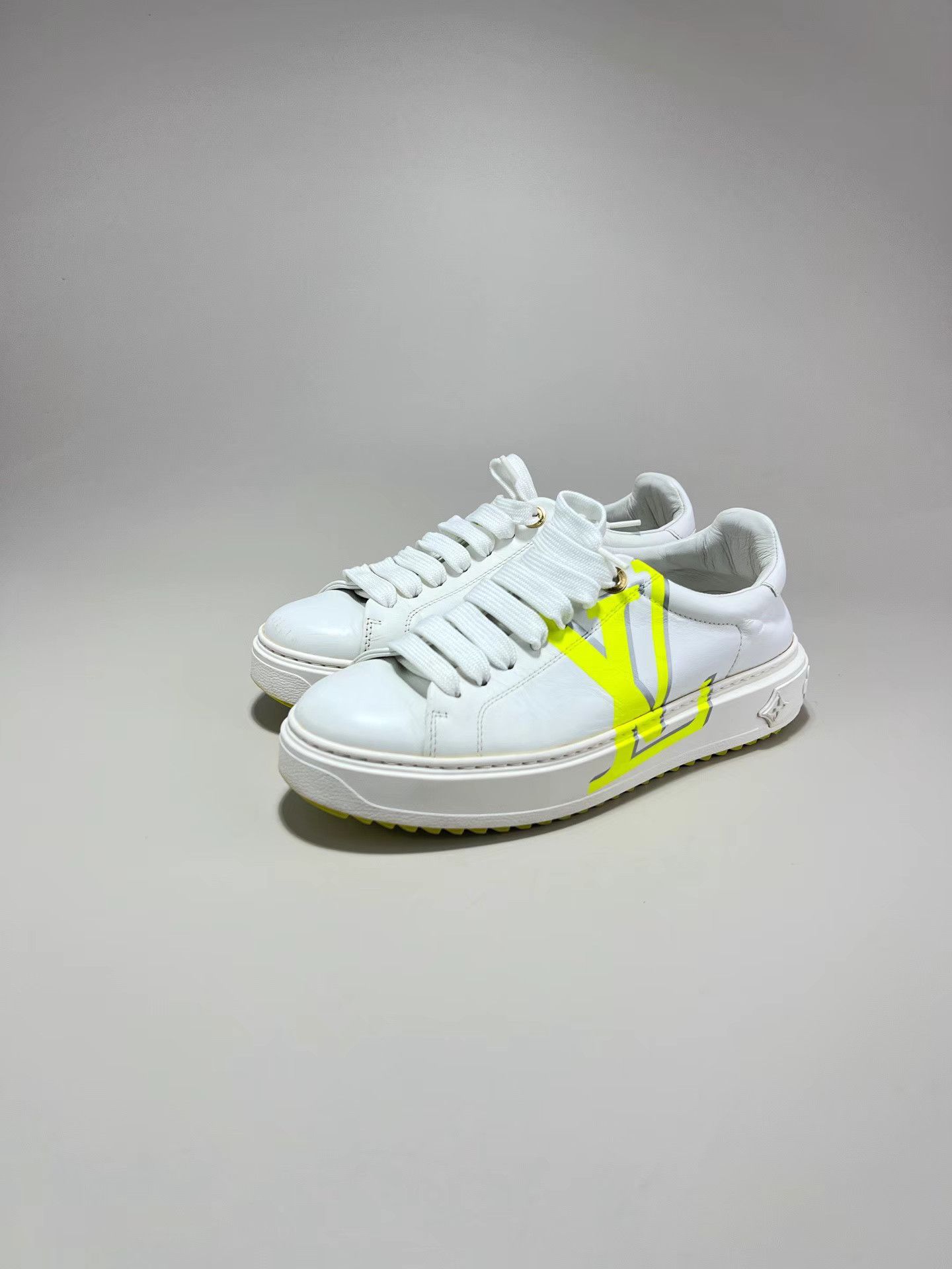 Louis Vuitton LOUIS VUITTON LV TIME OUT White & Yellow Sneakers Size US 7.5 / IT 37.5 - 1 Thumbnail