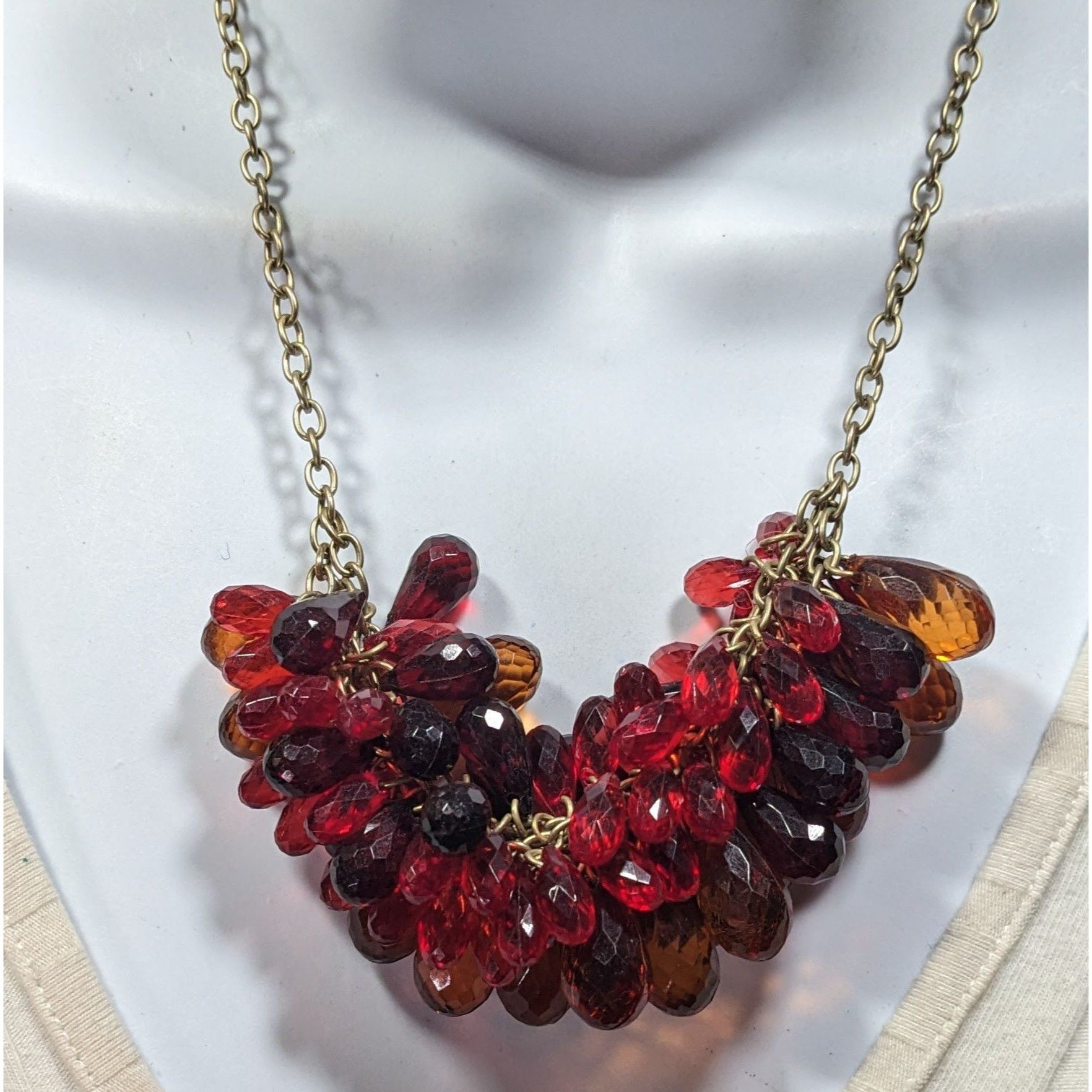 Other Funky Red And Orange Clustered Faceted Gem Necklace Size ONE SIZE - 4 Thumbnail