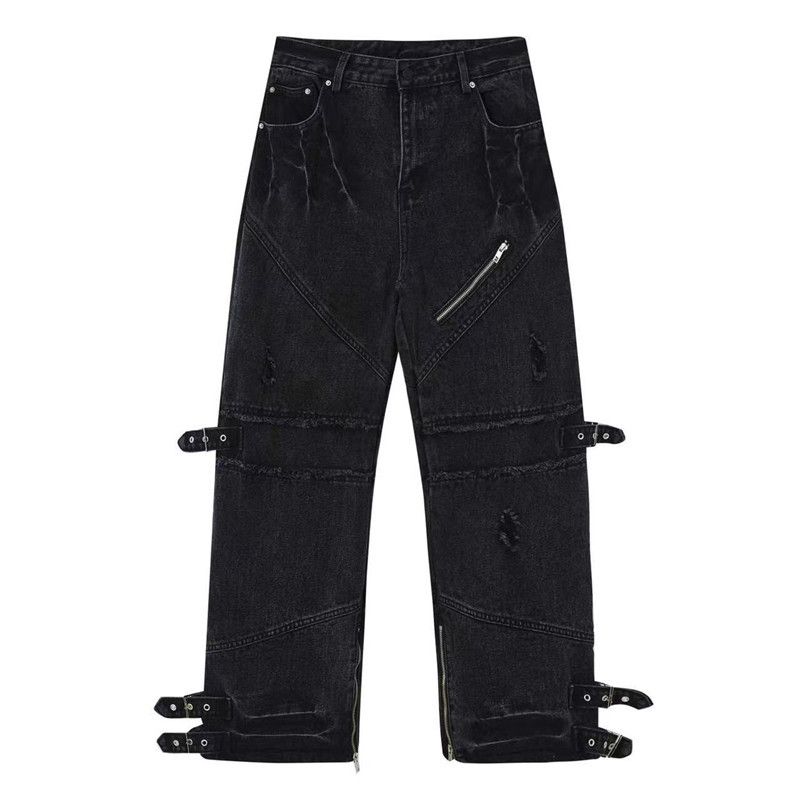 Jean Black Ripped Stacked Baggy Pants Size US 31 - 6 Thumbnail