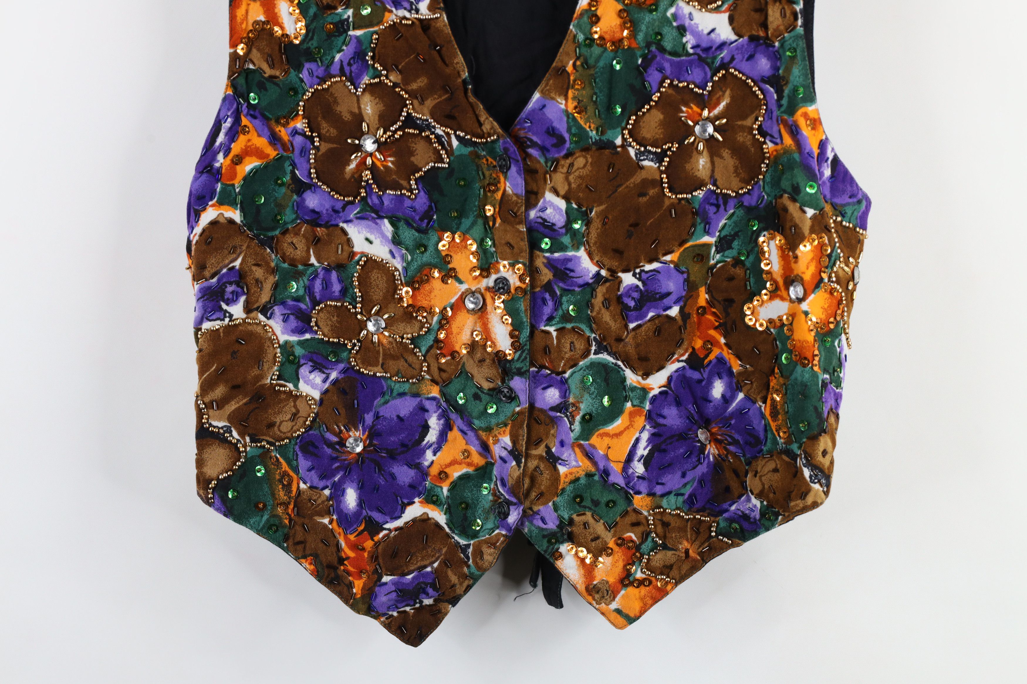 Vintage Vintage 90s Streetwear Sequined Flower Tie Back Vest Jacket Size L / US 10 / IT 46 - 3 Thumbnail