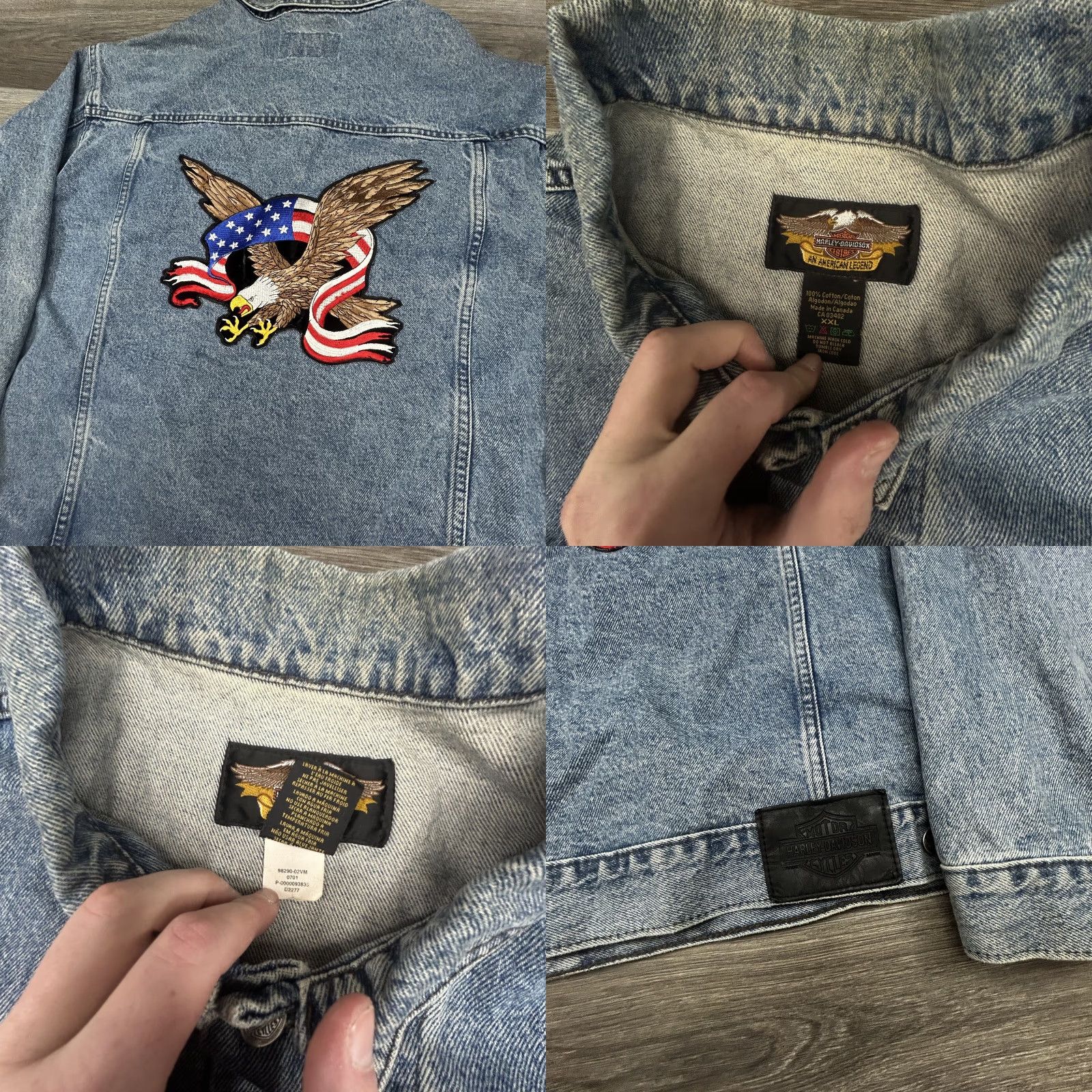Harley Davidson VINTAGE Harley-Davidson Denim Jacket Mens 2XL Blue Eagle USA Flag Biker 90s Size US XXL / EU 58 / 5 - 8 Thumbnail