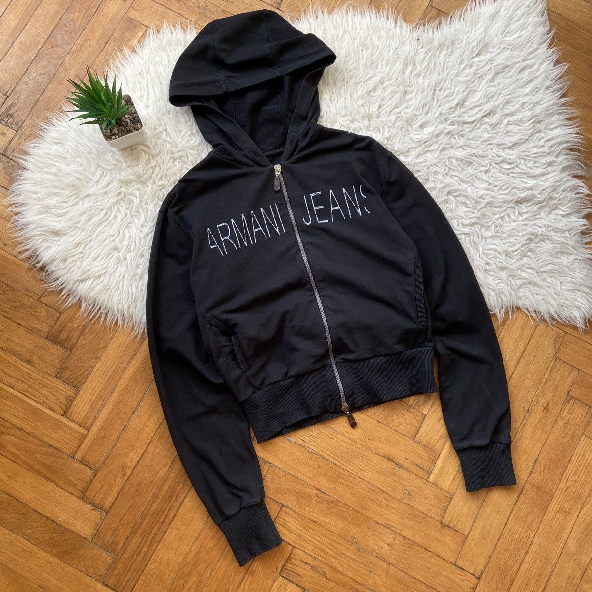 Armani 📌 Crazy Vintage Armani Jeans Crop Y2K Zip-Up Hoodie Size M / US 6-8 / IT 42-44 - 2 Thumbnail