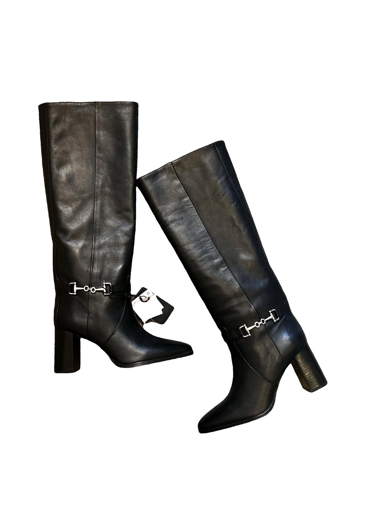 Massimo Dutti Knee High Heel Shoes Leather Boots - Black, Women's (Size 4)