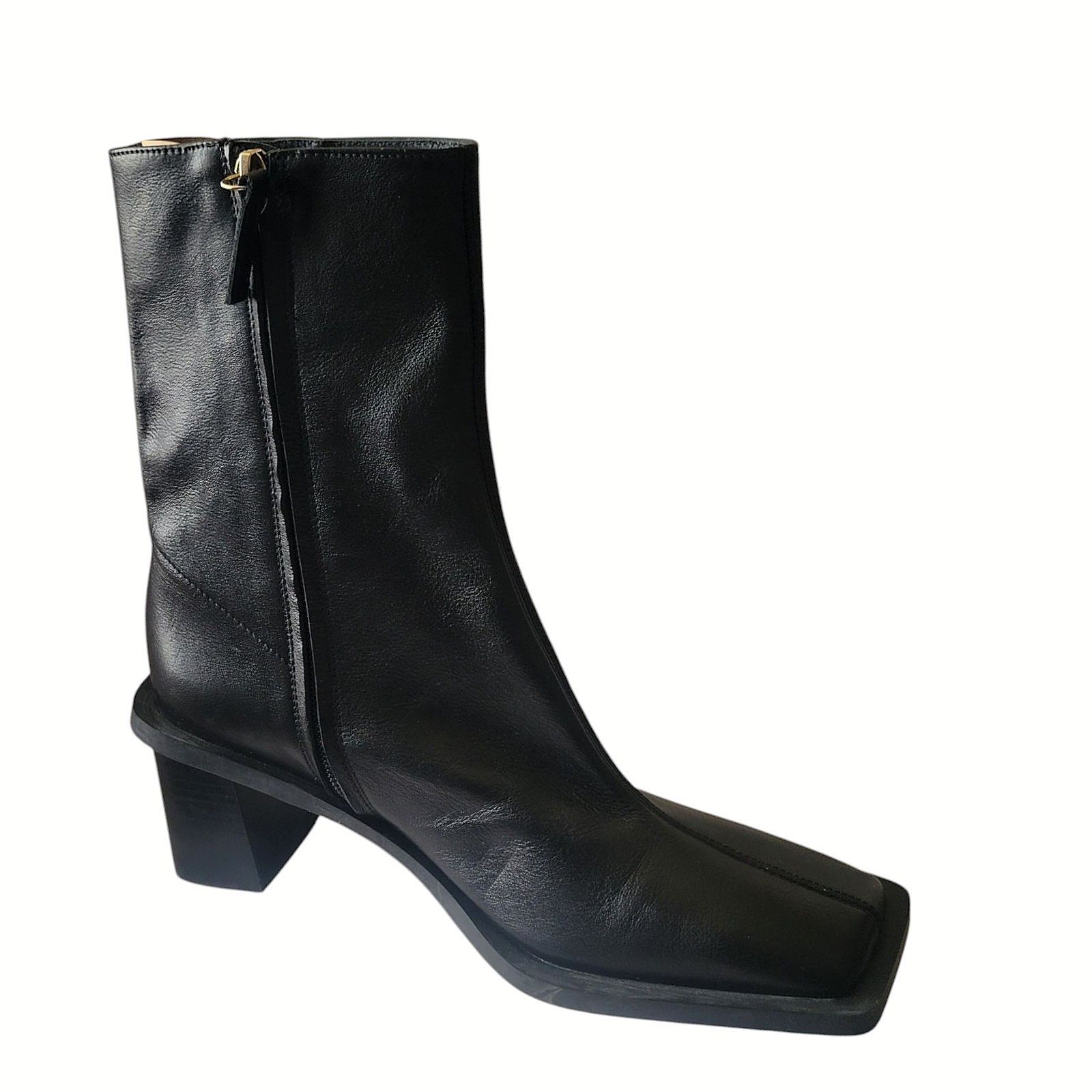 Zara ZARA WOMAN LEATHER HIGH BLOCK HEEL ANKLE BOOTS - Size 38 Size US 8 / IT 38 - 3 Thumbnail