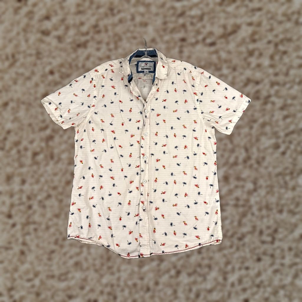 Vintage International Report Hawaiian Shirt Men Medium White Floral Button-Up Collared Casual Summer Regular Fit Size US M / EU 48-50 / 2 - 1 Thumbnail