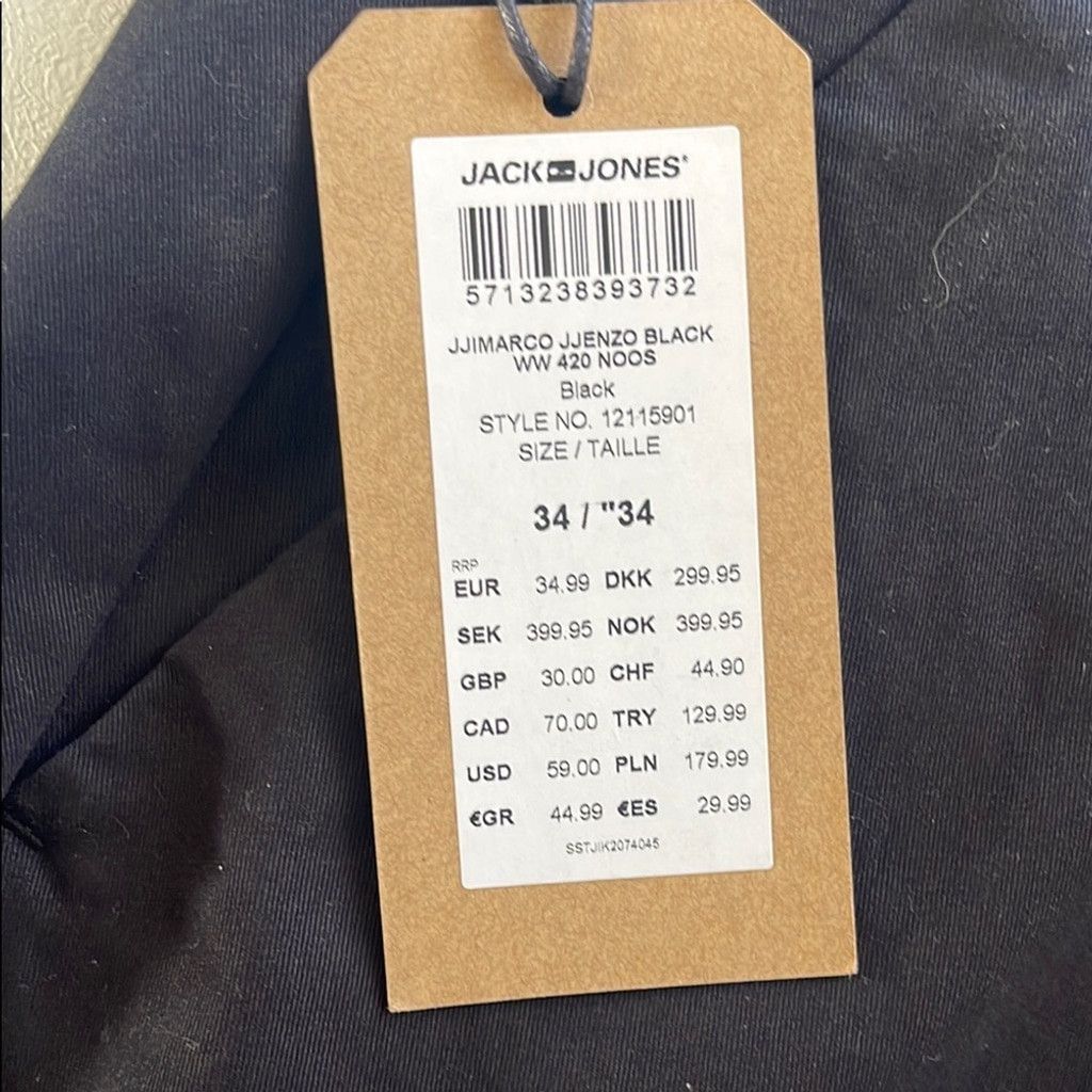 Jack & Jones Jack Jones 420 NOOS Men's Black Pants size 34x34 NWT Size US 34 / EU 50 - 3 Thumbnail