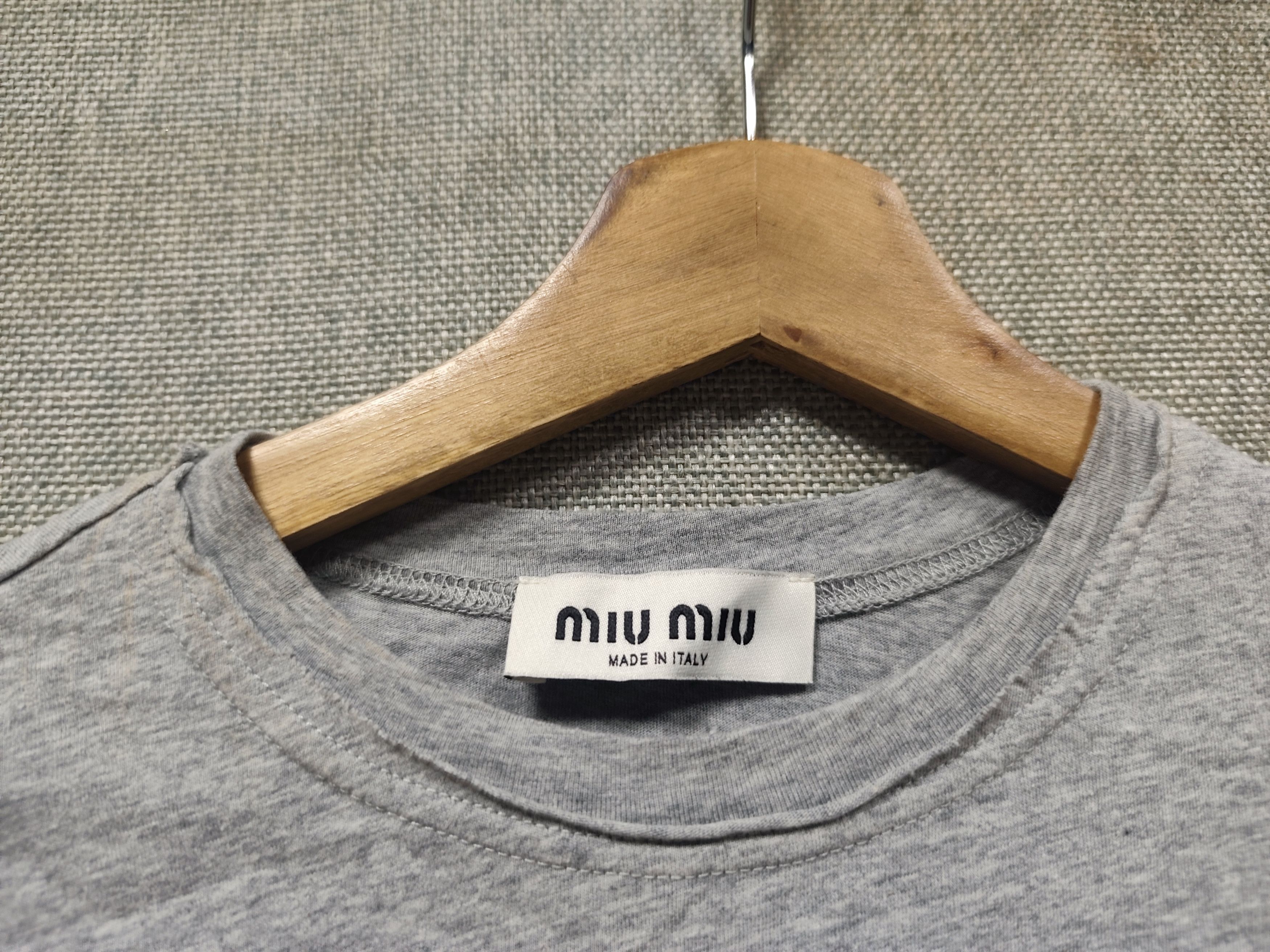 Miu Miu Miu Miu Logo Appliqué Cropped Tee - Heather Grey Size L / US 10 / IT 46 - 6 Thumbnail