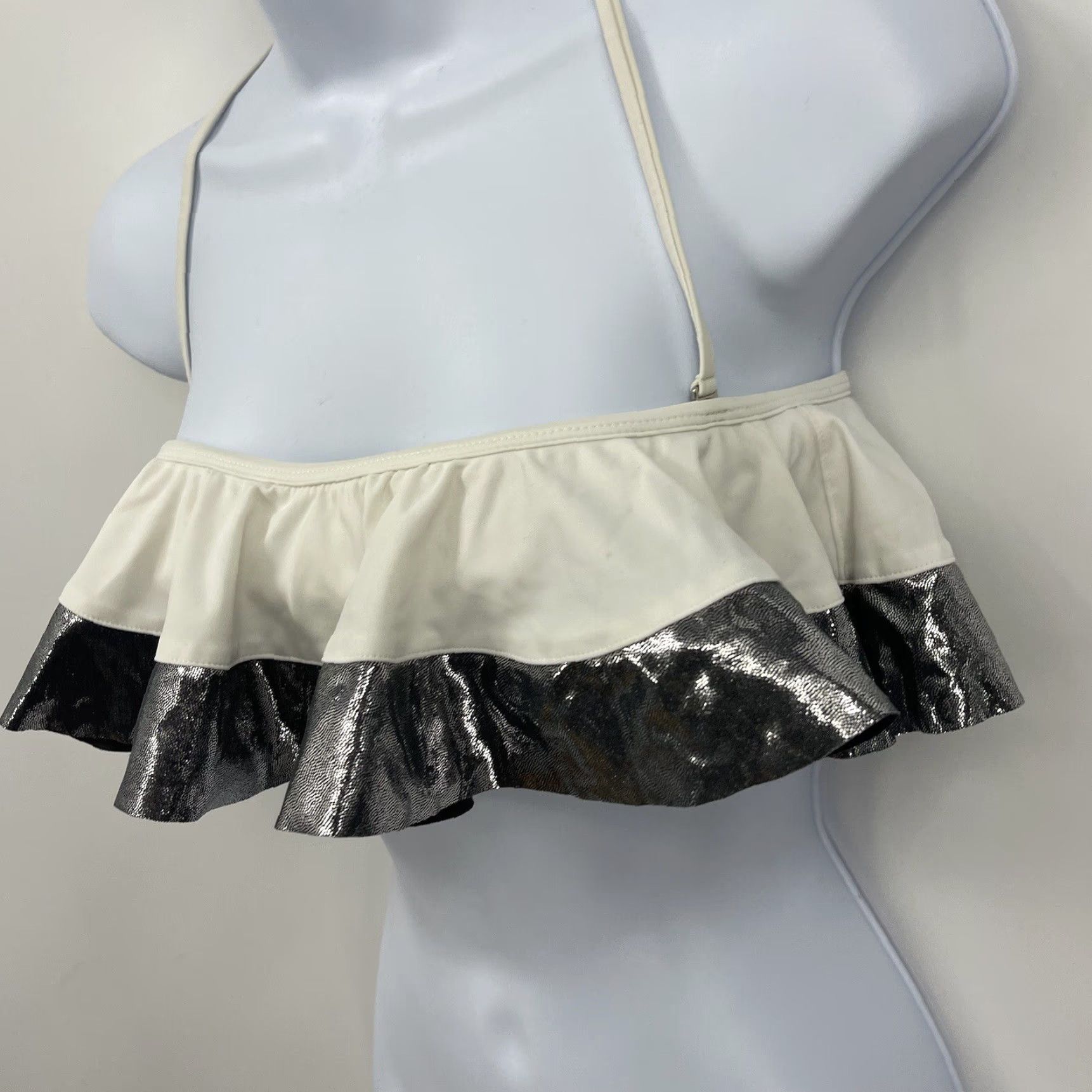 Vintage MOUILLE Bikini Top Women Small Ivory Ruffle Halter Designer Swimwear Vintage No Size S / US 4 / IT 40 - 4 Thumbnail