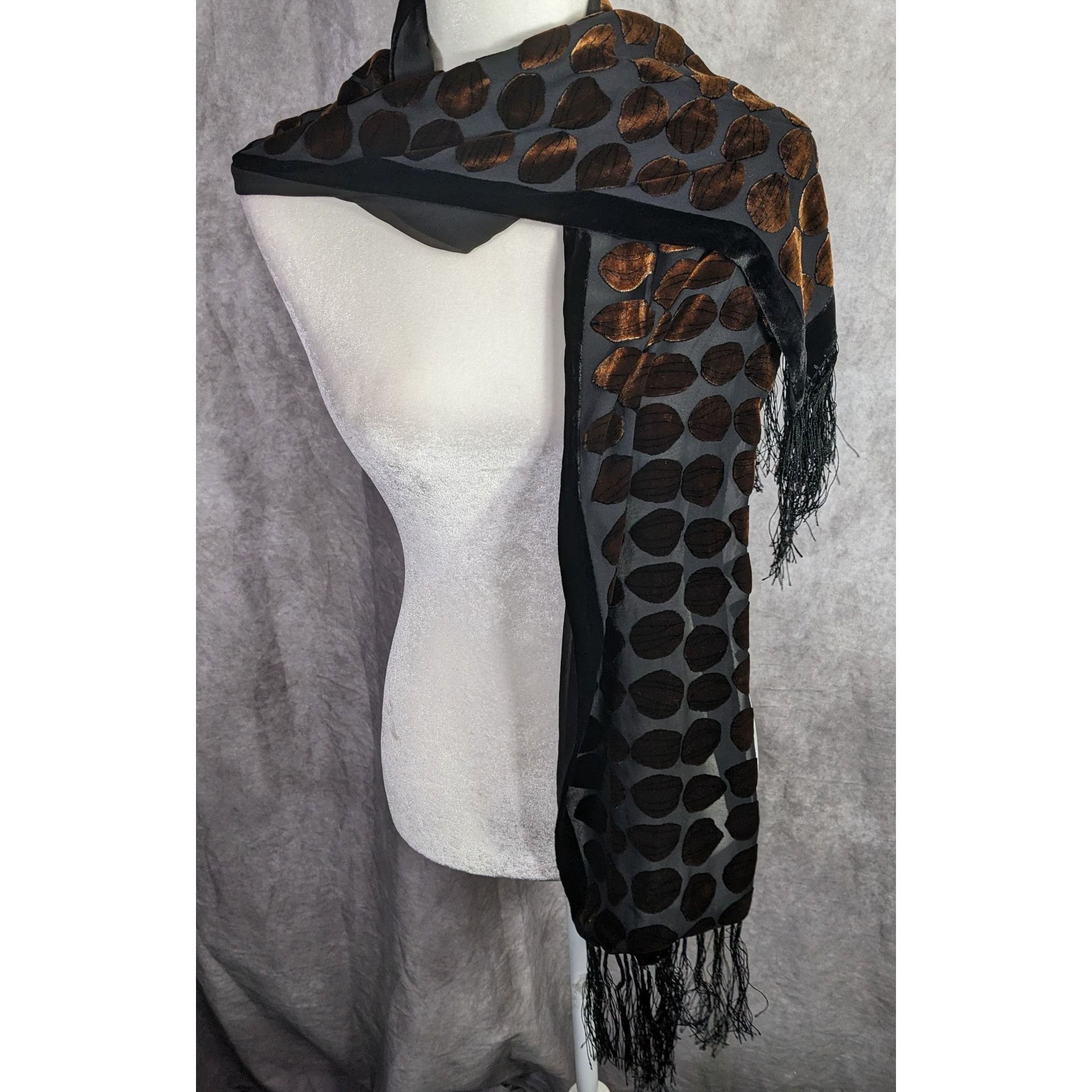 Other Vintage Geometric Burnt Velvet Scarf Copper Tone With Fringe Size ONE SIZE - 13 Thumbnail
