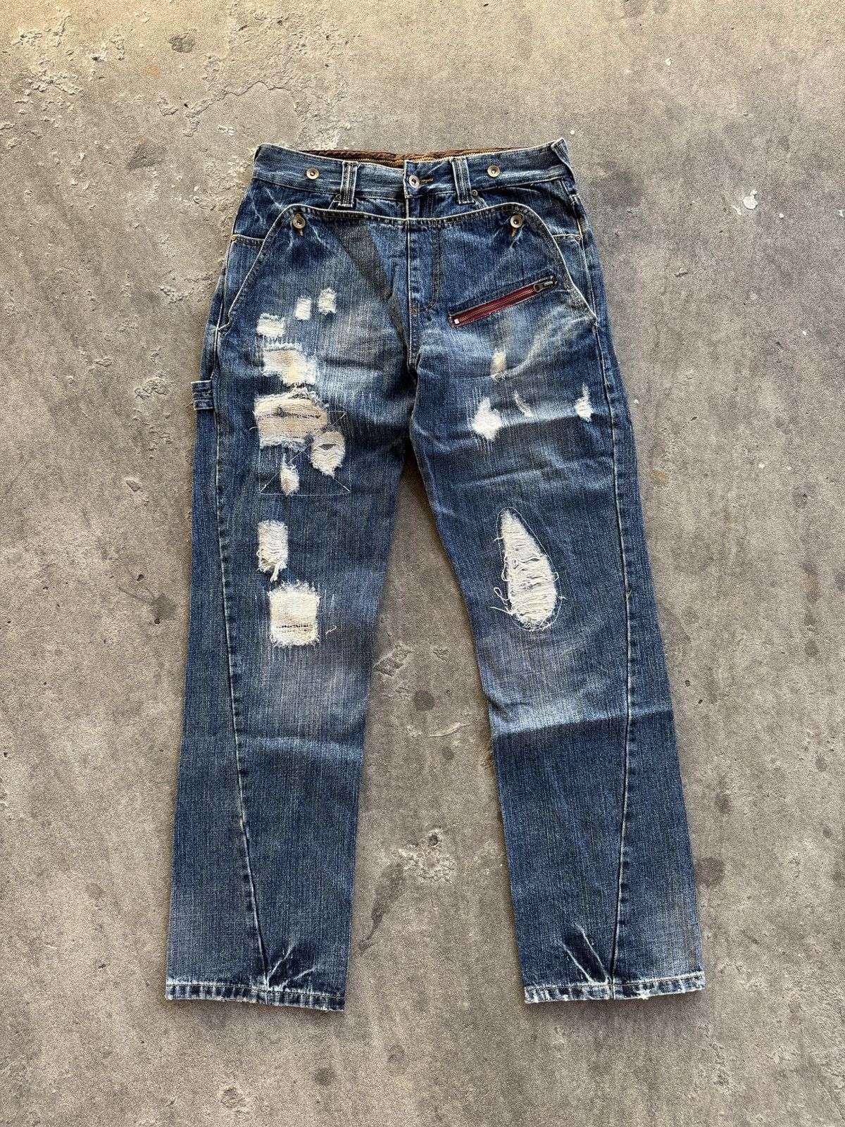 Japanese Brand Vintage Nir Distress Badges Jeans Size US 33 - 1 Thumbnail