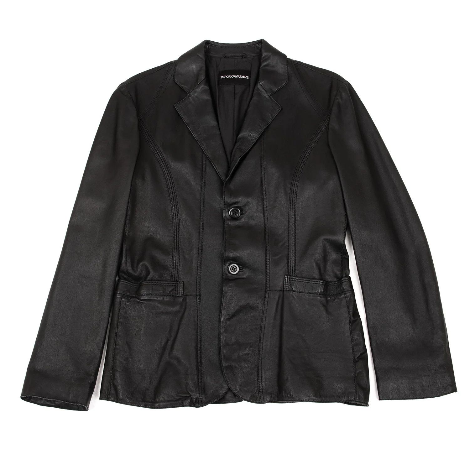 Emporio Armani Back Cutwork Design Leather Tailored Jacket Black 46 Size US S / EU 44-46 / 1 - 3 Thumbnail