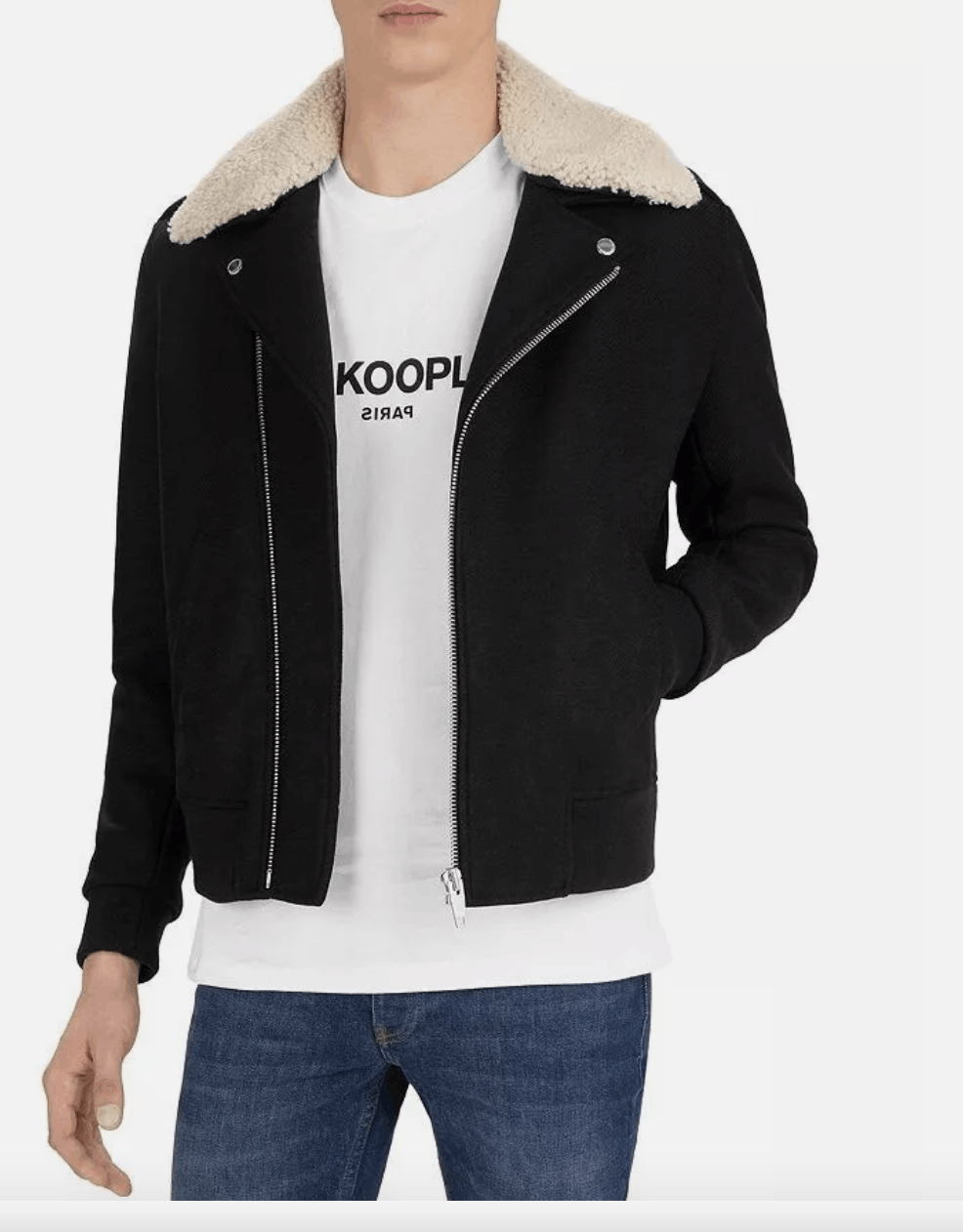 The Kooples Black Wool Biker Jacket With Sheepskin Collar Size US S / EU 44-46 / 1 - 4 Thumbnail