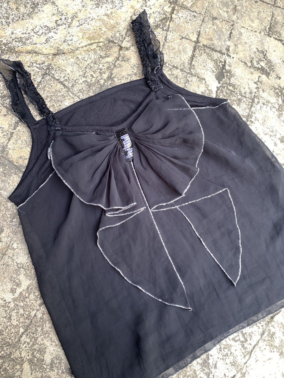 Japanese Brand y2k Unknown Butterfly Bowtie Black Ruffle Sequin Tanktop Size S / US 4 / IT 40 - 4 Thumbnail