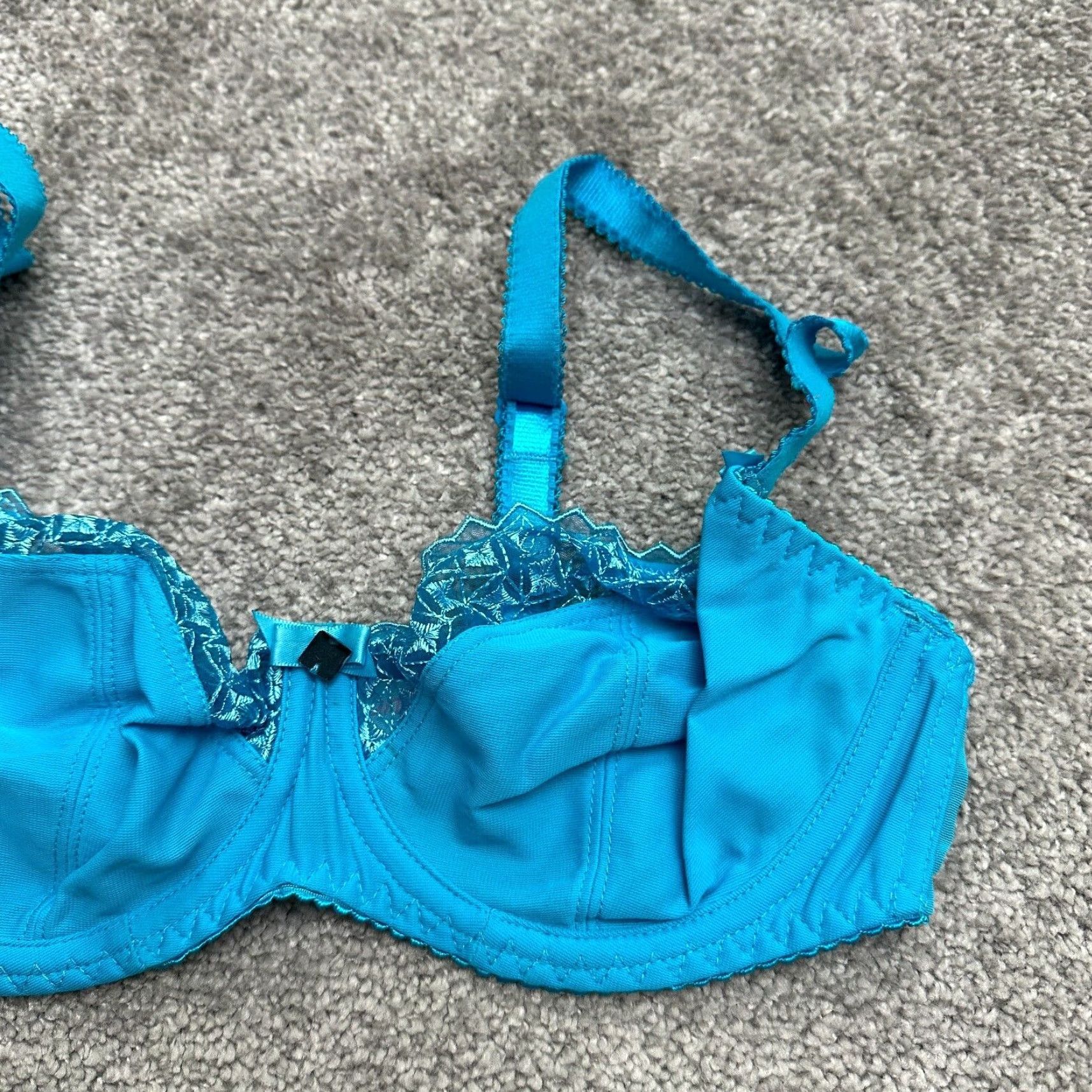 Vintage Curvy Kate Unpadded Underwired Lace Bow Bra Womens 34D Blue Adjustable Strap Size ONE SIZE - 7 Thumbnail