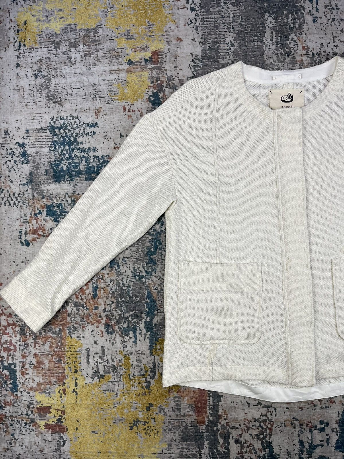 Comme Ca Ism Japanese Onigiri Cream Collarless Knitted Jackets Size ONE SIZE - 2 Thumbnail