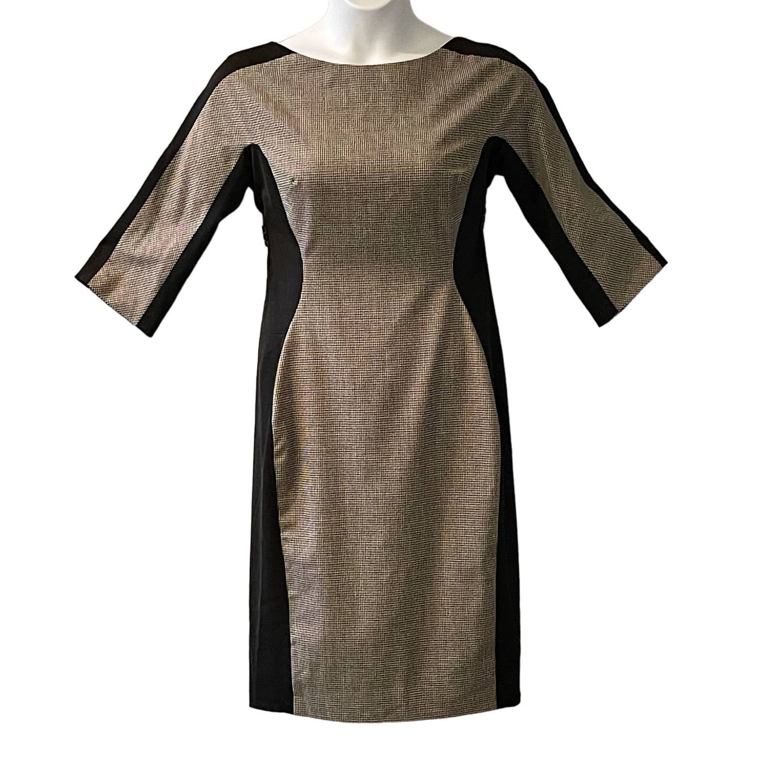 image of Lela Rose Side Panel Plaid Pencil Dress Size 12 in Black, Women's
