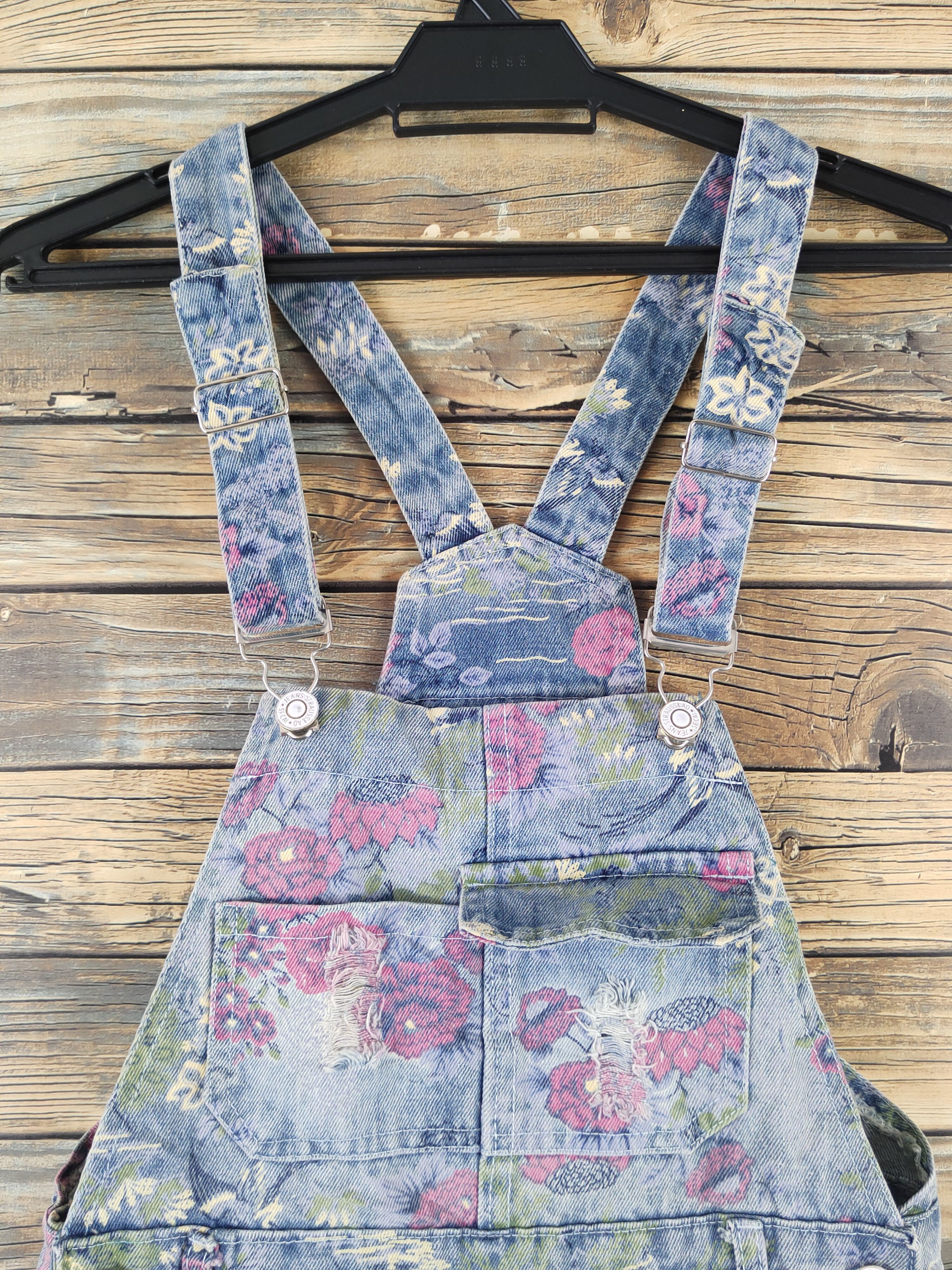 Other Japanese Brand Blue Pink Flowers Denim Shortall Jumpsuits Size 28" / US 6 / IT 42 - 2 Thumbnail