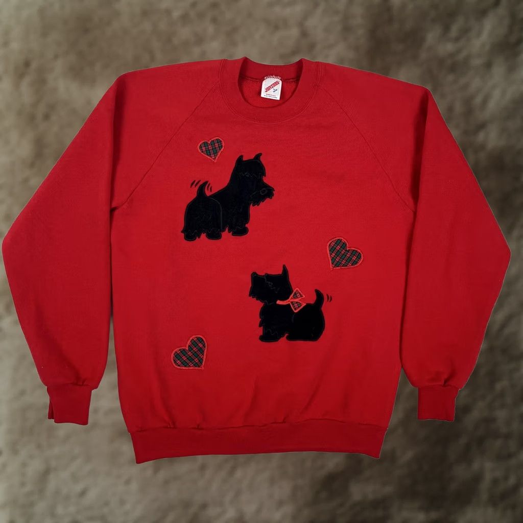 Jerzees VINTAGE Jerzees Sweatshirt Red Scottie Dog Hearts Fleece Crewneck Size L Womens Size L / US 10 / IT 46 - 1 Thumbnail