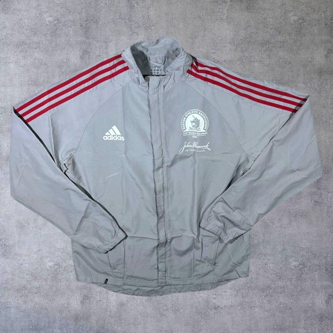 Adidas Adidas Boston Marathon 2008 Three Stripe Sponsor Windbreaker Track Jacket L Grey Red White Mens Jacket Size US L / EU 52-54 / 3 - 2 Thumbnail