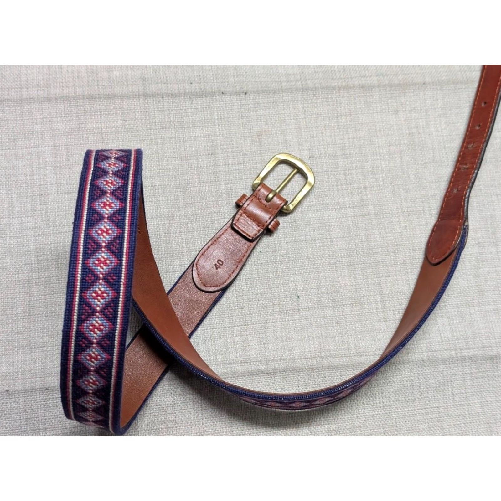 Brooks Brothers BROOKS BROTHERS belt Geometric Mens 40 blue needlepoint leather cotton Size 40 - 2 Thumbnail