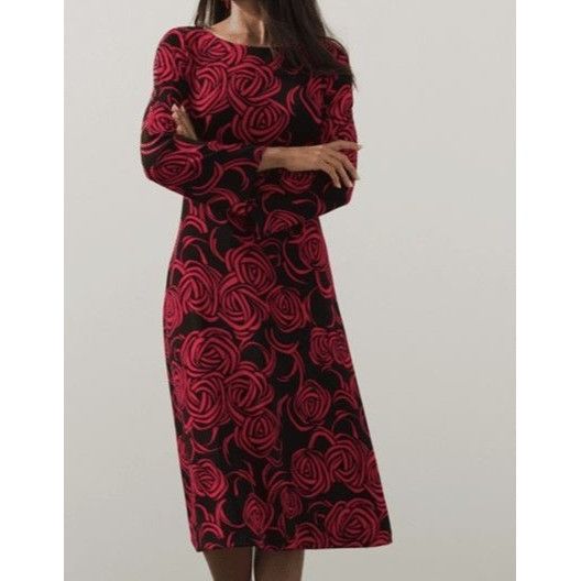 Chicos Chicos 0 Red Black Rose Pattern Long Sleeve A Line Dress 4 6 Size S / US 4 / IT 40 - 6 Thumbnail