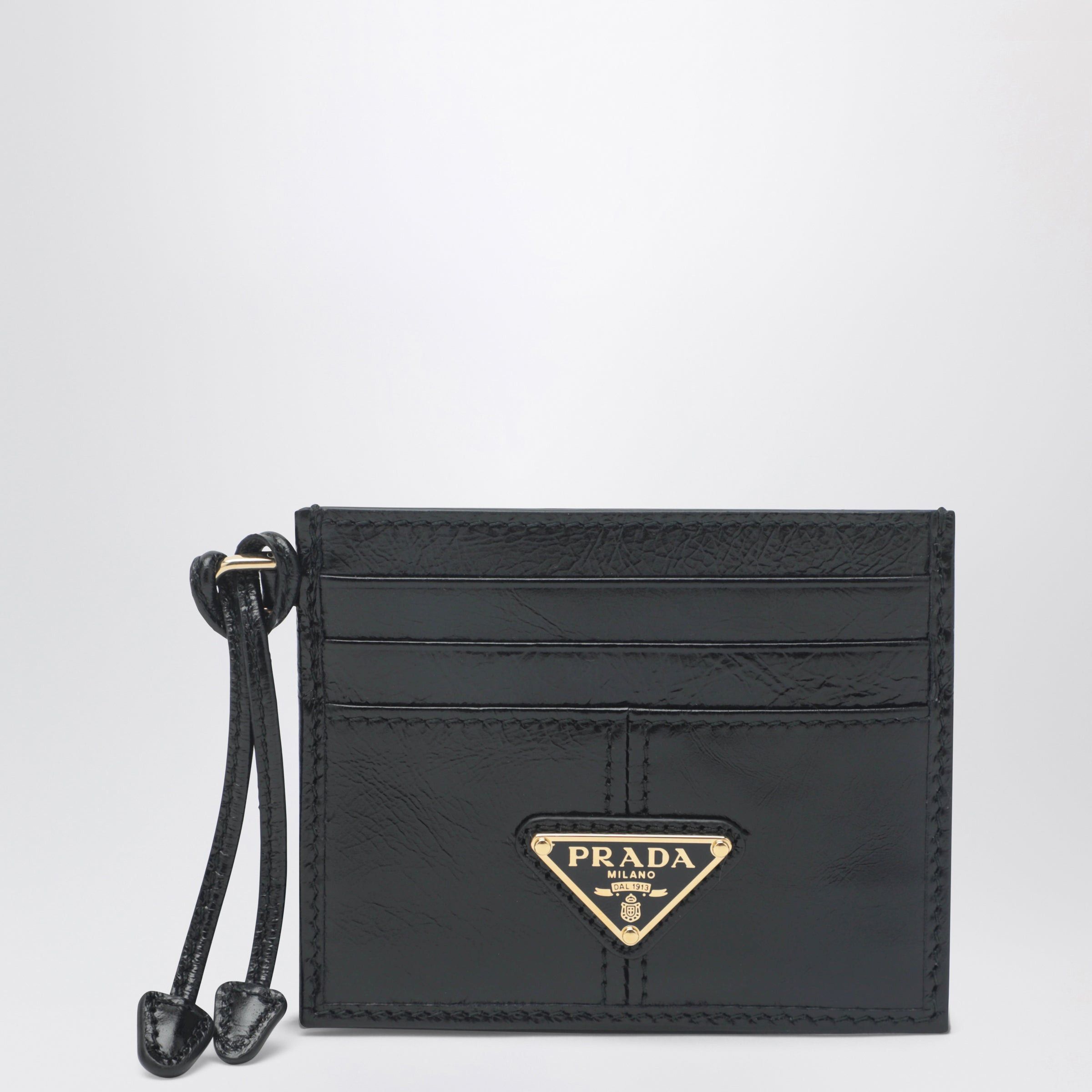Prada Prada Black Leather Card Holder With Triangle Logo Size ONE SIZE - 1 Thumbnail