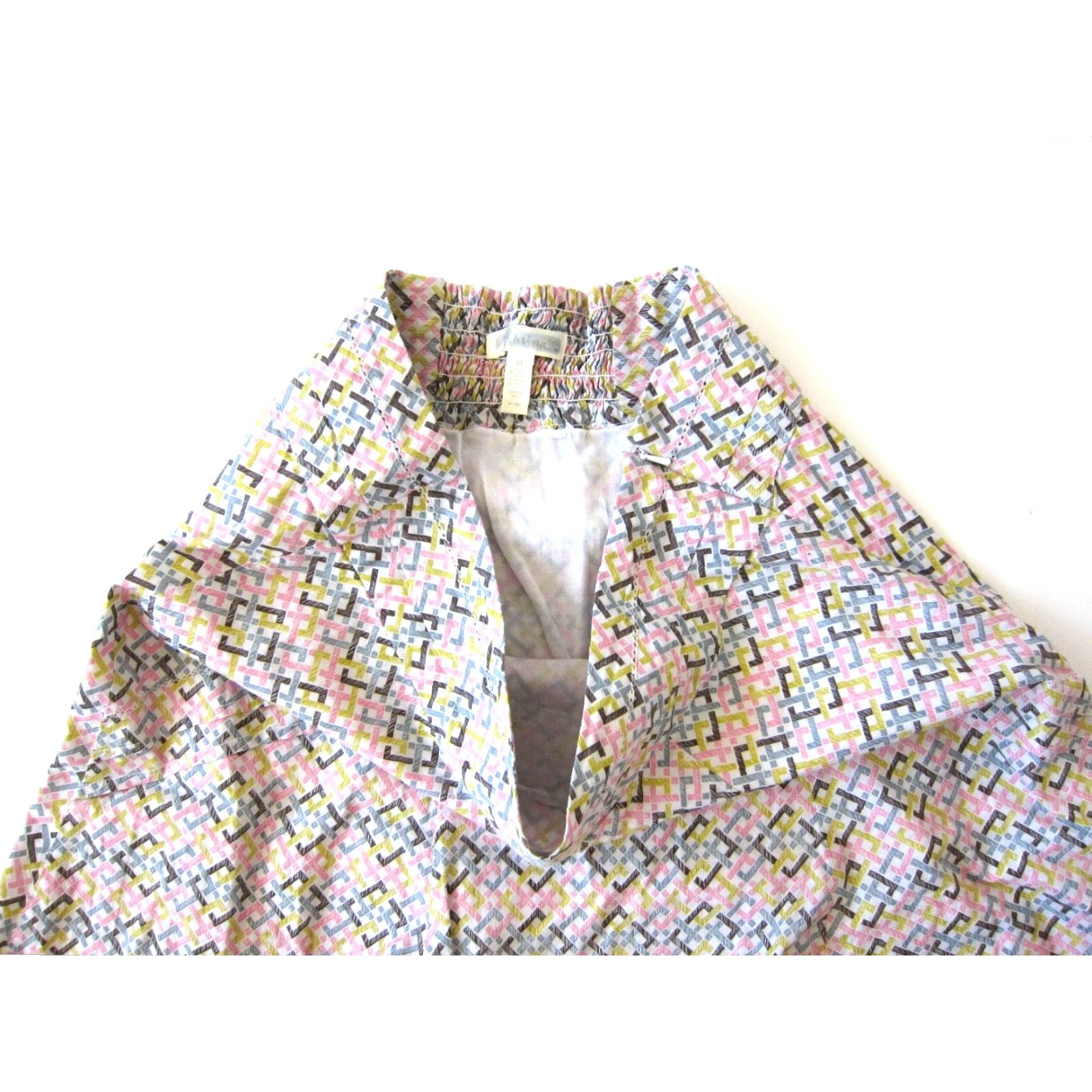 Pinko Susina Skirt Geometric A-Line Pink Yellow Brown 100% Cotton Medium Lined Knee Length Zip Womens Size 32" / US 10 / IT 46 - 6 Thumbnail