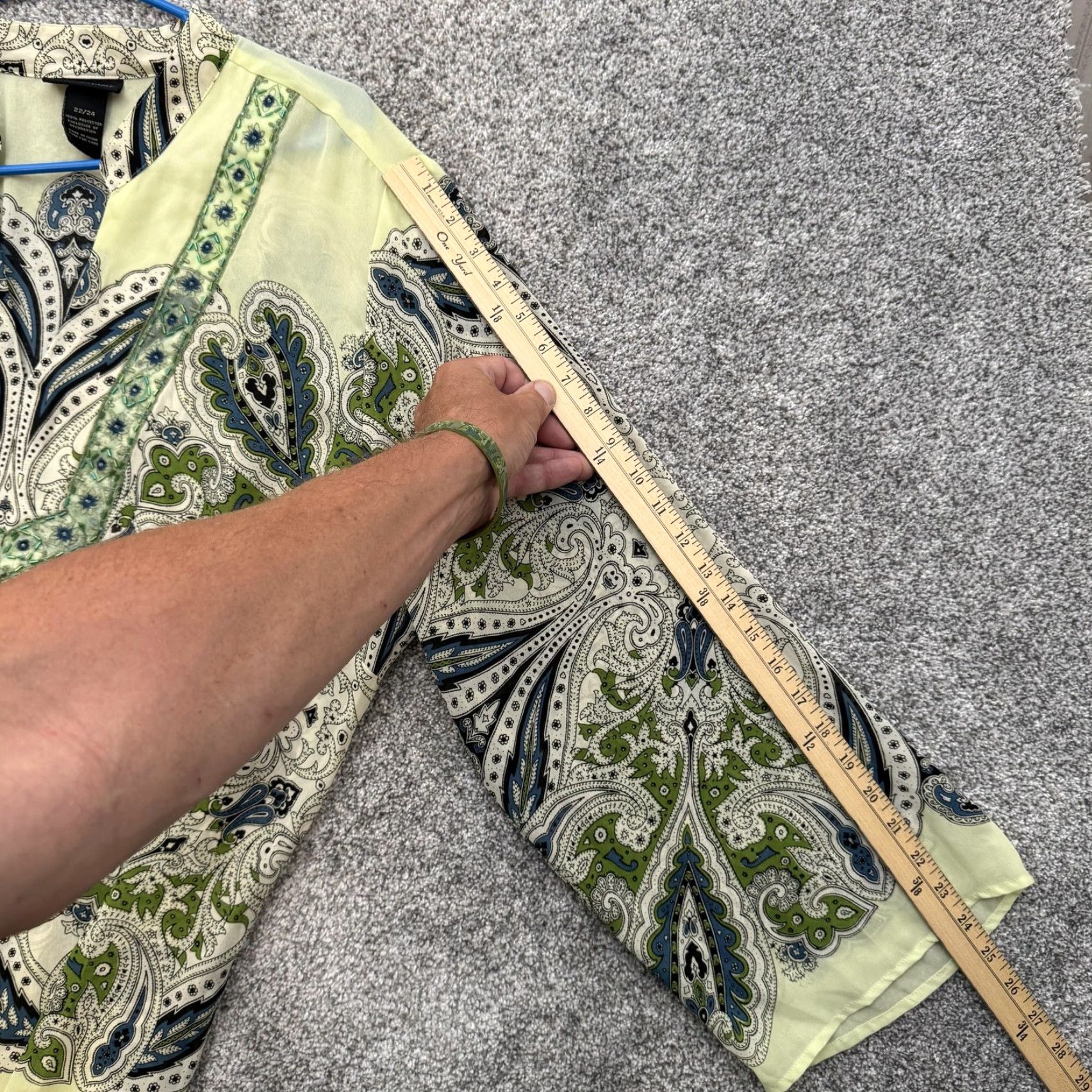 Vintage Lane Bryant Shirt Womens 22-24 Green Paisley Beaded Tunic Blouse Boho Sheer 3/4 Sleeve V-Neck Plus Size Womens Size 3XL / US 20-22 - 4 Thumbnail