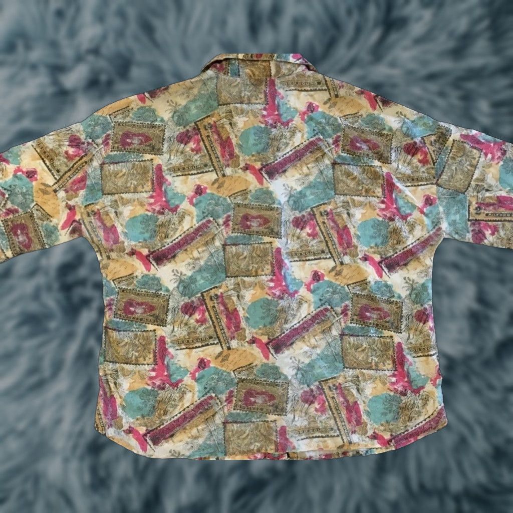Vintage VINTAGE New Zealand Abstract Art All Over Print Button-Up Shirt L Women Yellow 80s 90s Vaporwave Grunge Beach Surf Milford Sound AS Size L / US 10 / IT 46 - 1 Thumbnail