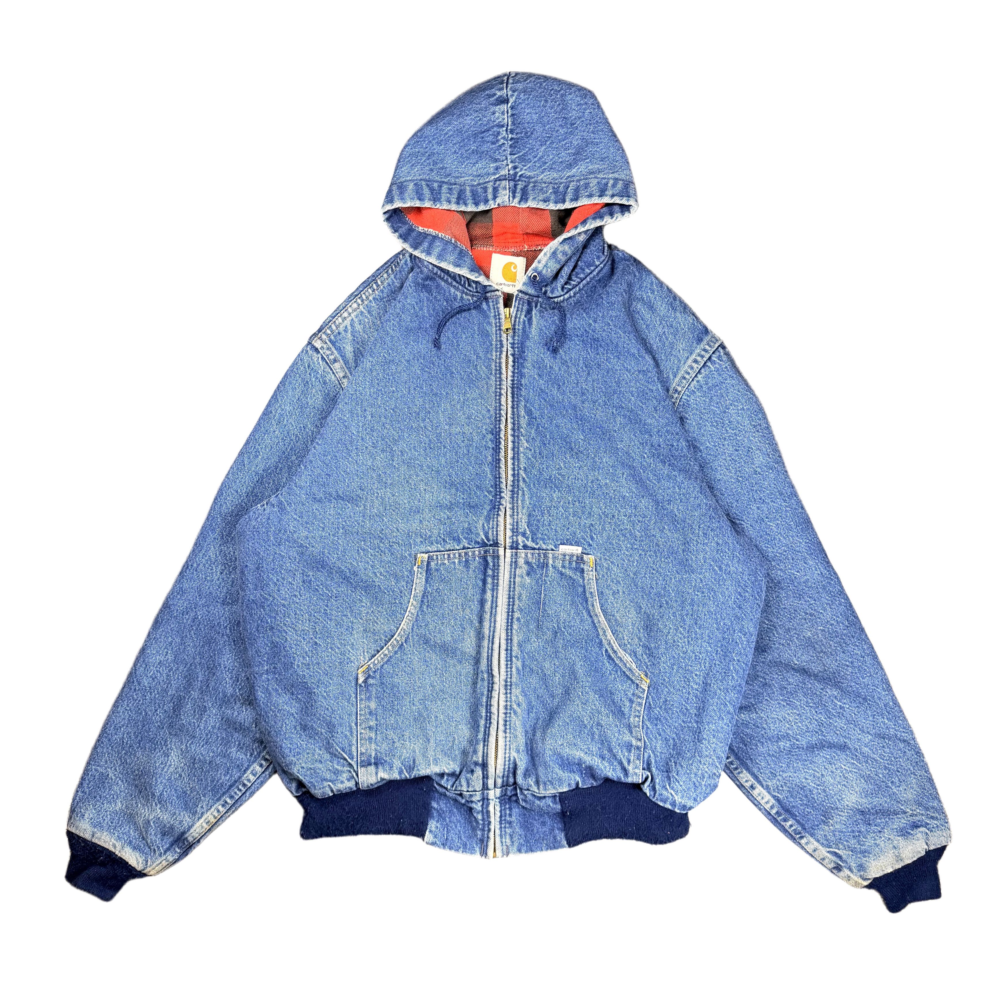 Vintage Carhartt Denim 90s Hooded Active Jacket Plaid Medium