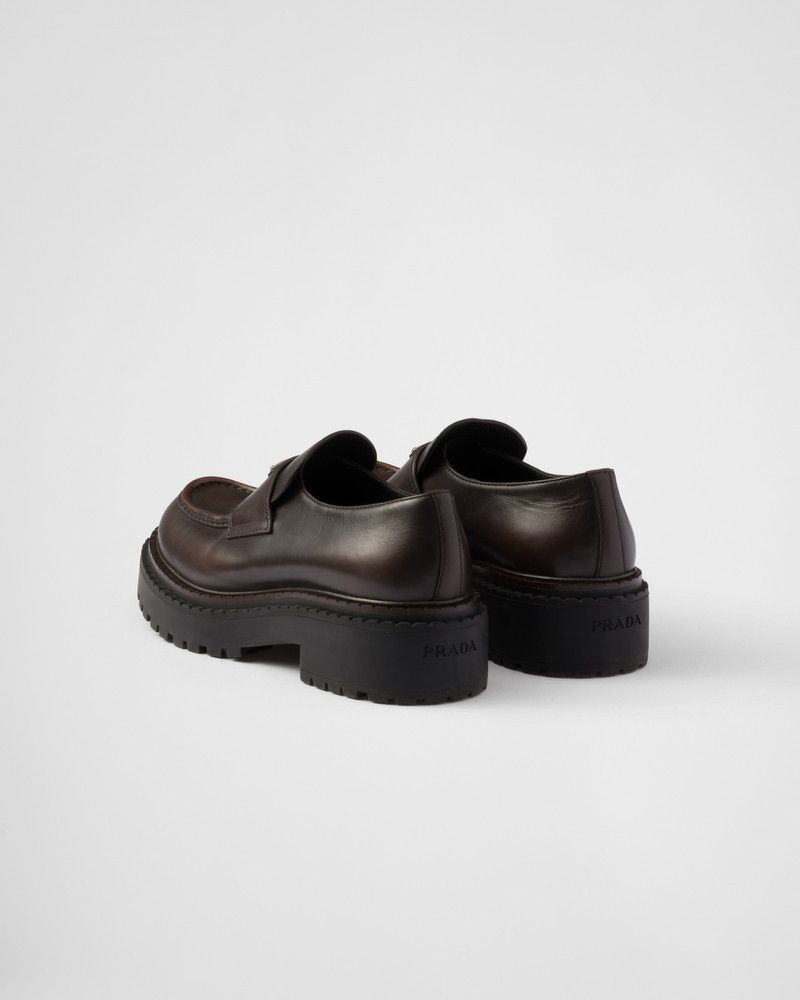 Prada o1B3y1r0426 Double Chocolate Leather Loafers in Brown Size US 11 / EU 44 - 4 Thumbnail