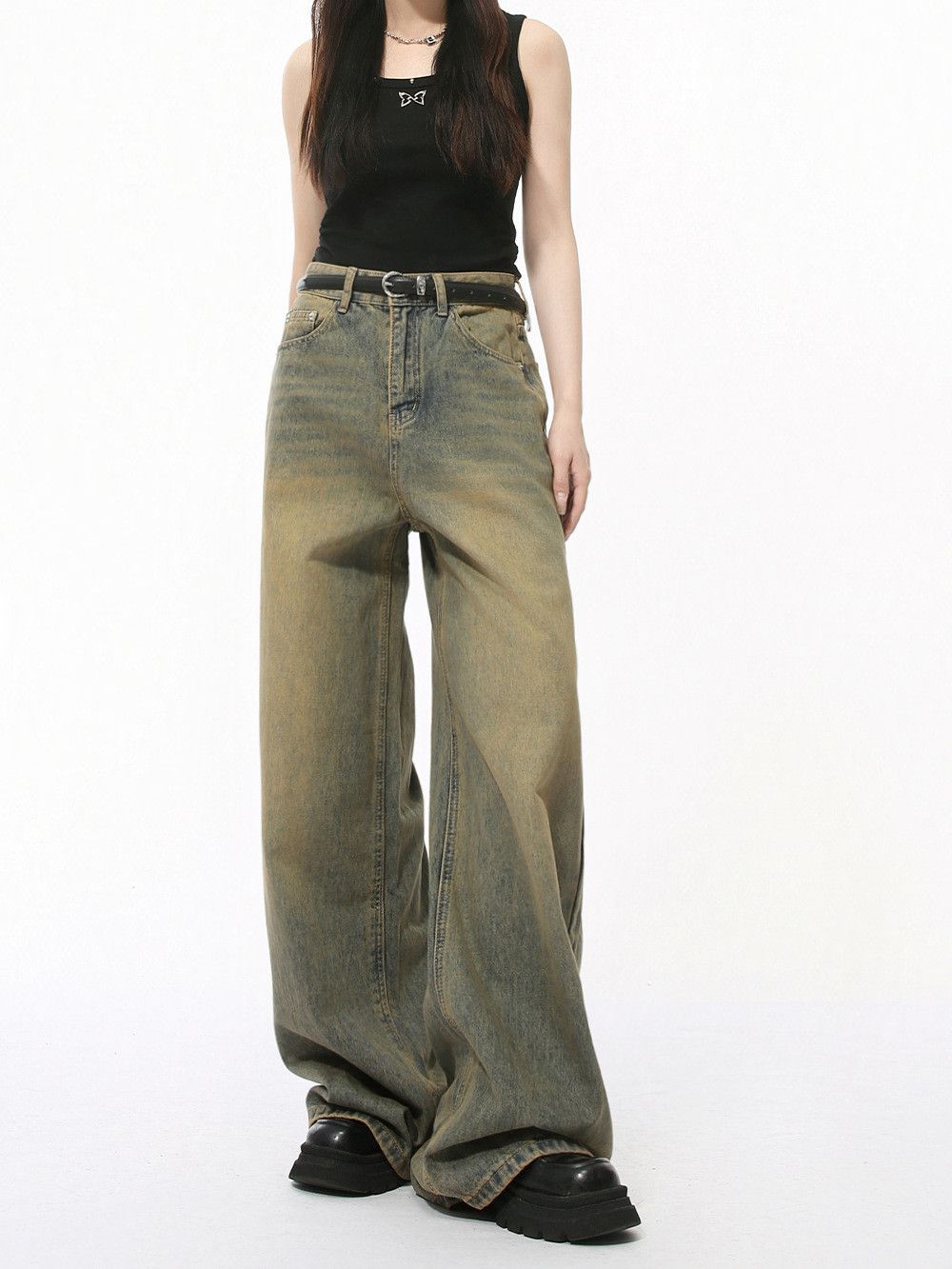 Vintage Men's vintage distressed washed wide-leg jeans Size US 32 / EU 48 - 1 Thumbnail