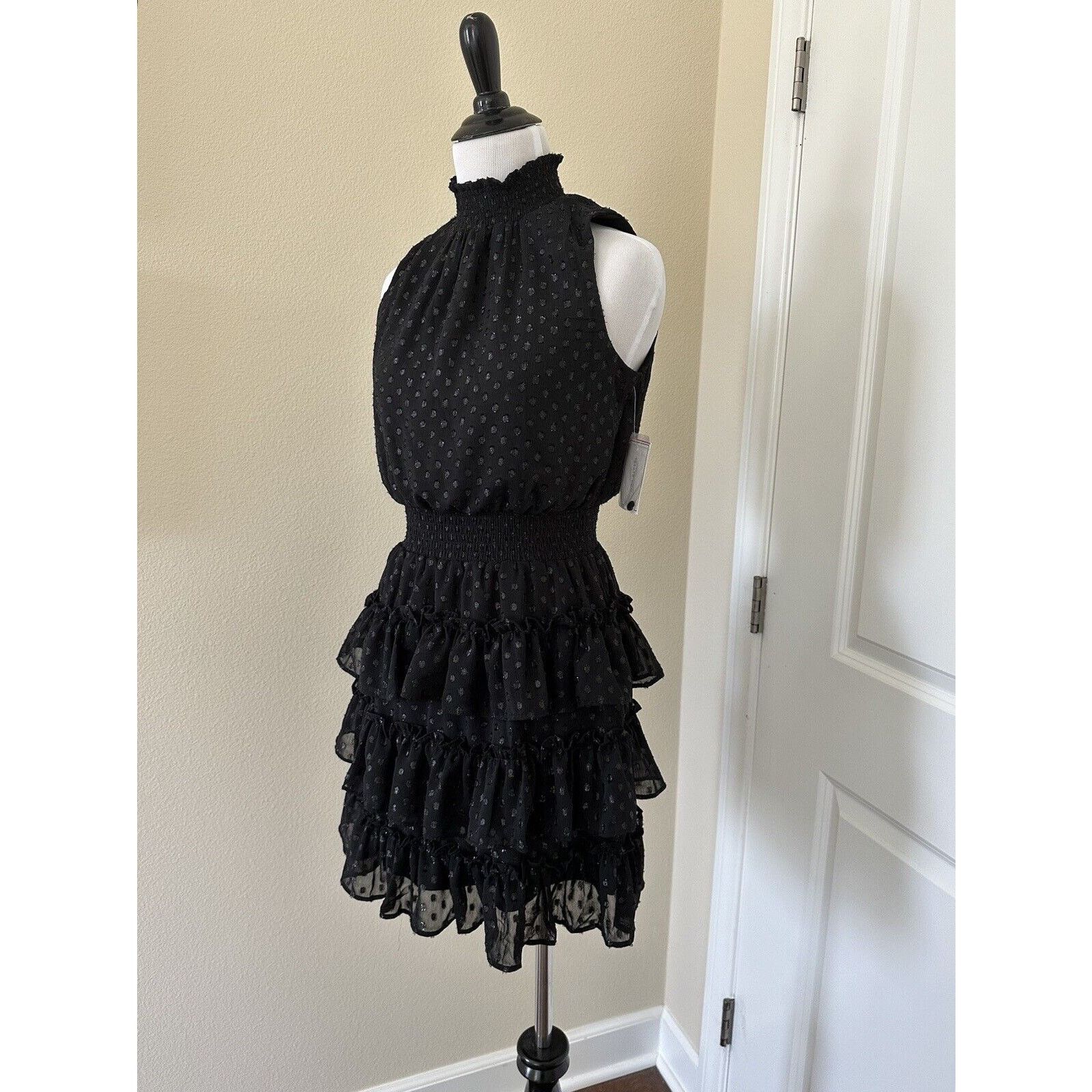 Other Black Smocked Neck Ruffle Tiered Mini Dress 1. State NWT Size S / US 4 / IT 40 - 2 Thumbnail