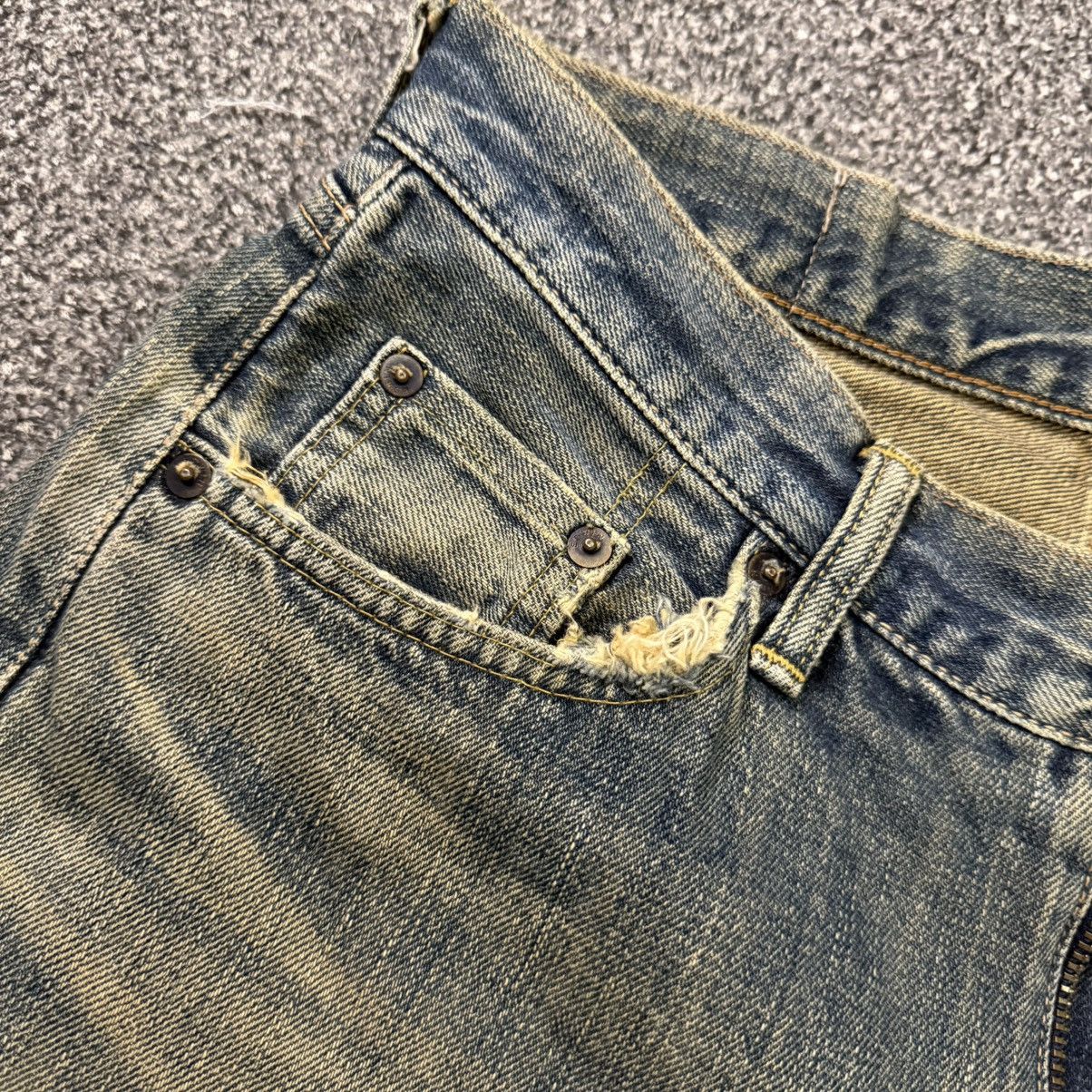If Six Was Nine Vtg Archival Selvedge Edwin 505xx Thrashed Distressed Mud Size US 29 - 11 Thumbnail