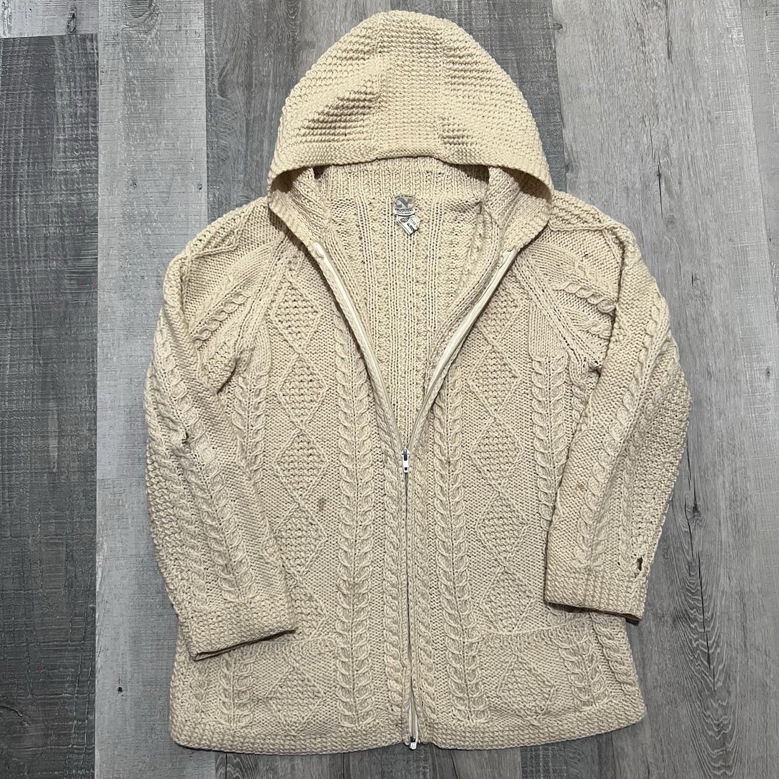 Vintage Neusteters 60s/70s Made in Ireland Cable Knit Beige Sweater Size L / US 10 / IT 46 - 1 Thumbnail