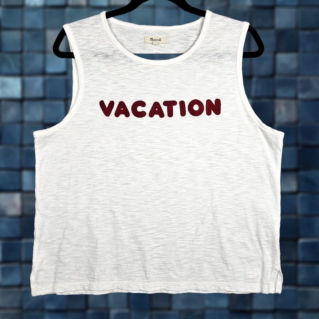 Madewell Madewell Tank White L Shirt Womens Regular Cotton Short Sleeve Tank Top Vocation Printed Size L / US 10 / IT 46 - 1 Thumbnail