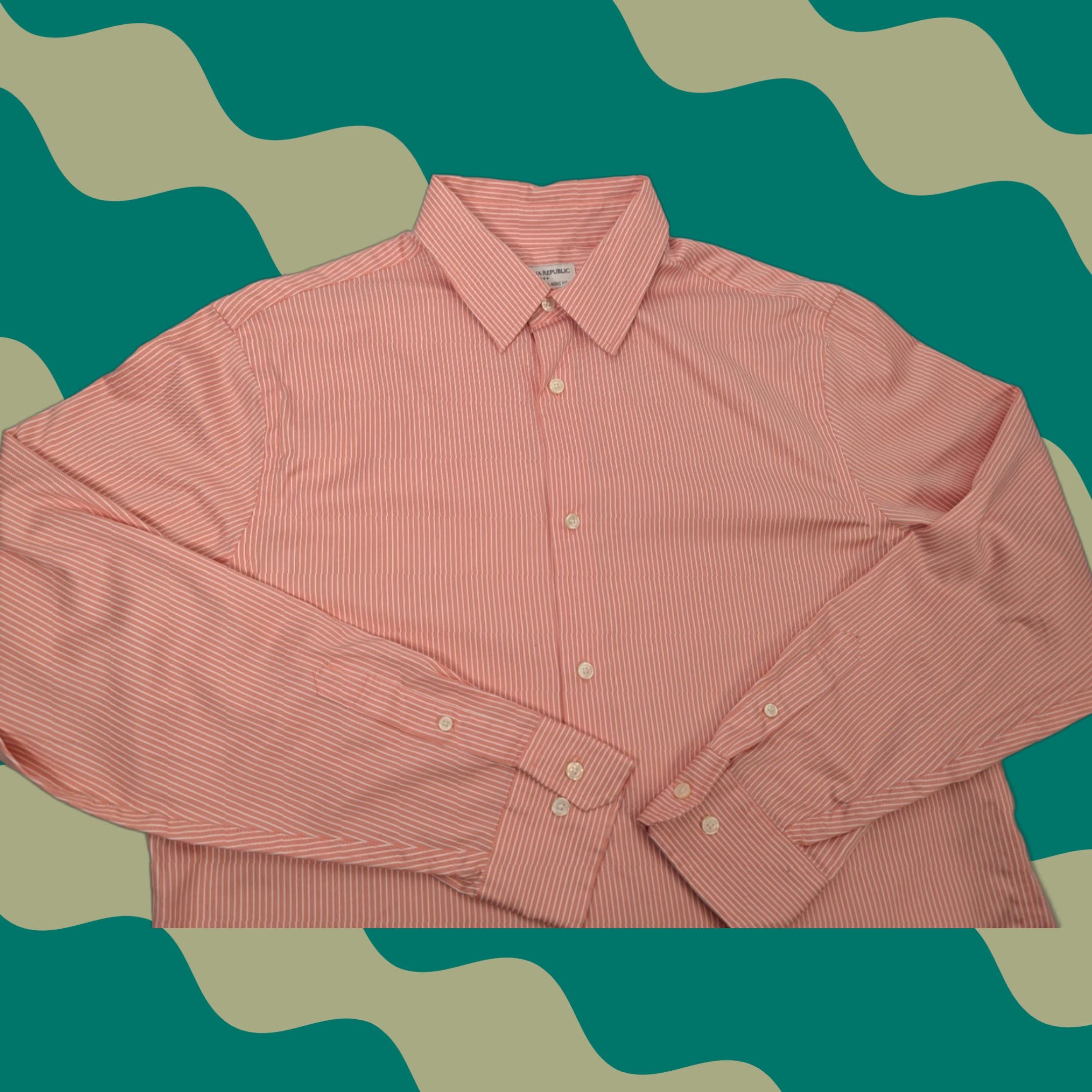 Banana Republic Banana Republic Non-Iron Classic Fit Dress Shirt Salmon Stripe Men's L 16-16.5 Dark Pink Orange Striped Button-Up Casual 100% Cotton Regular Womens? Size 42R - 1 Thumbnail