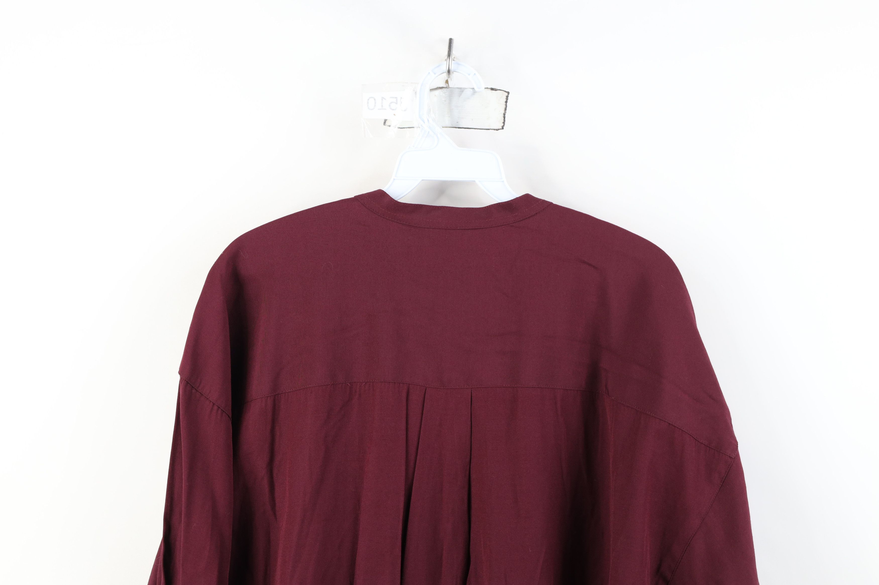 Vintage 90s Streetwear Gabardine Band Collar Button Shirt