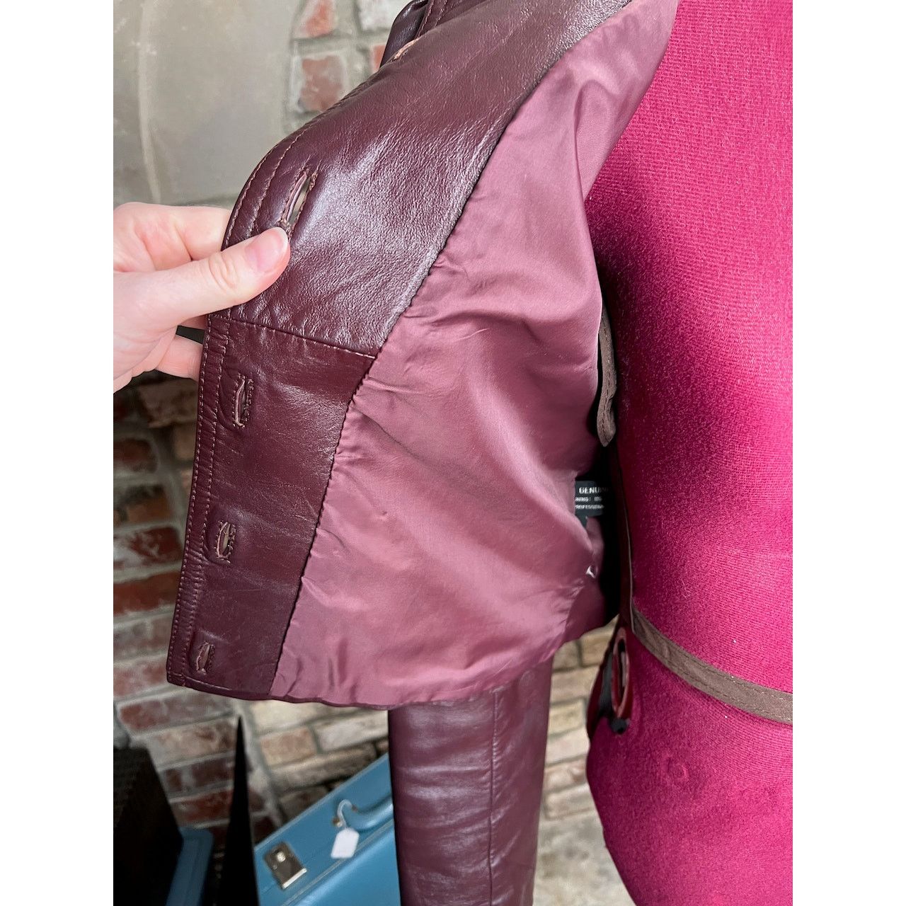 High Sierra leather Jacket OXBLOOD red burgundy wine cropped puff sleeve Size XL / US 12-14 / IT 48-50 - 13 Thumbnail
