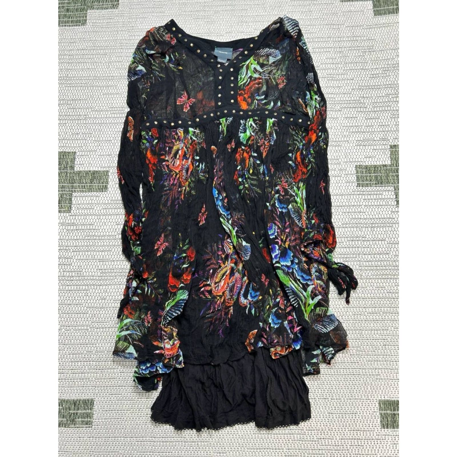 Anthropologie VINTAGE Anthropologie Maeve Nighttime Florals Chiffon Studded Mini Dress Womens 8 Black Size M / US 6-8 / IT 42-44 - 2 Thumbnail