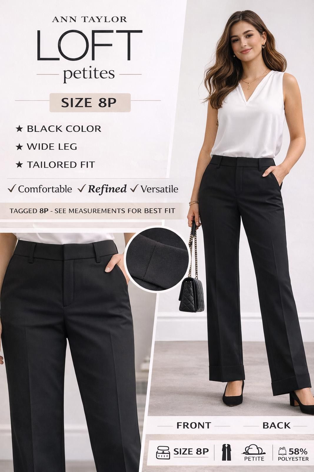 Other Black Wide Leg Dress Pants for Women Loft Size 8P Size 36R - 1 Thumbnail